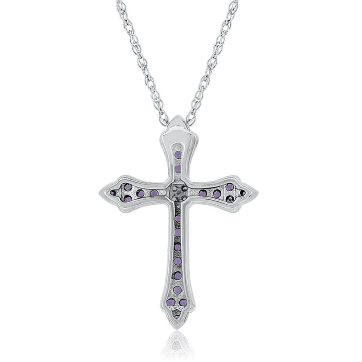 Lab Created White Sapphire & Amethyst Cross Pendant in Sterling Silver