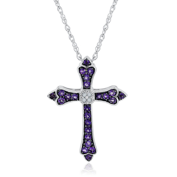 Lab Created White Sapphire & Amethyst Cross Pendant in Sterling Silver