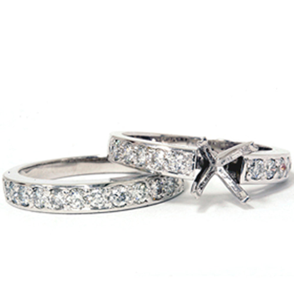 7/8 ct Diamond Semi Mount Ring Set 14K White Gold