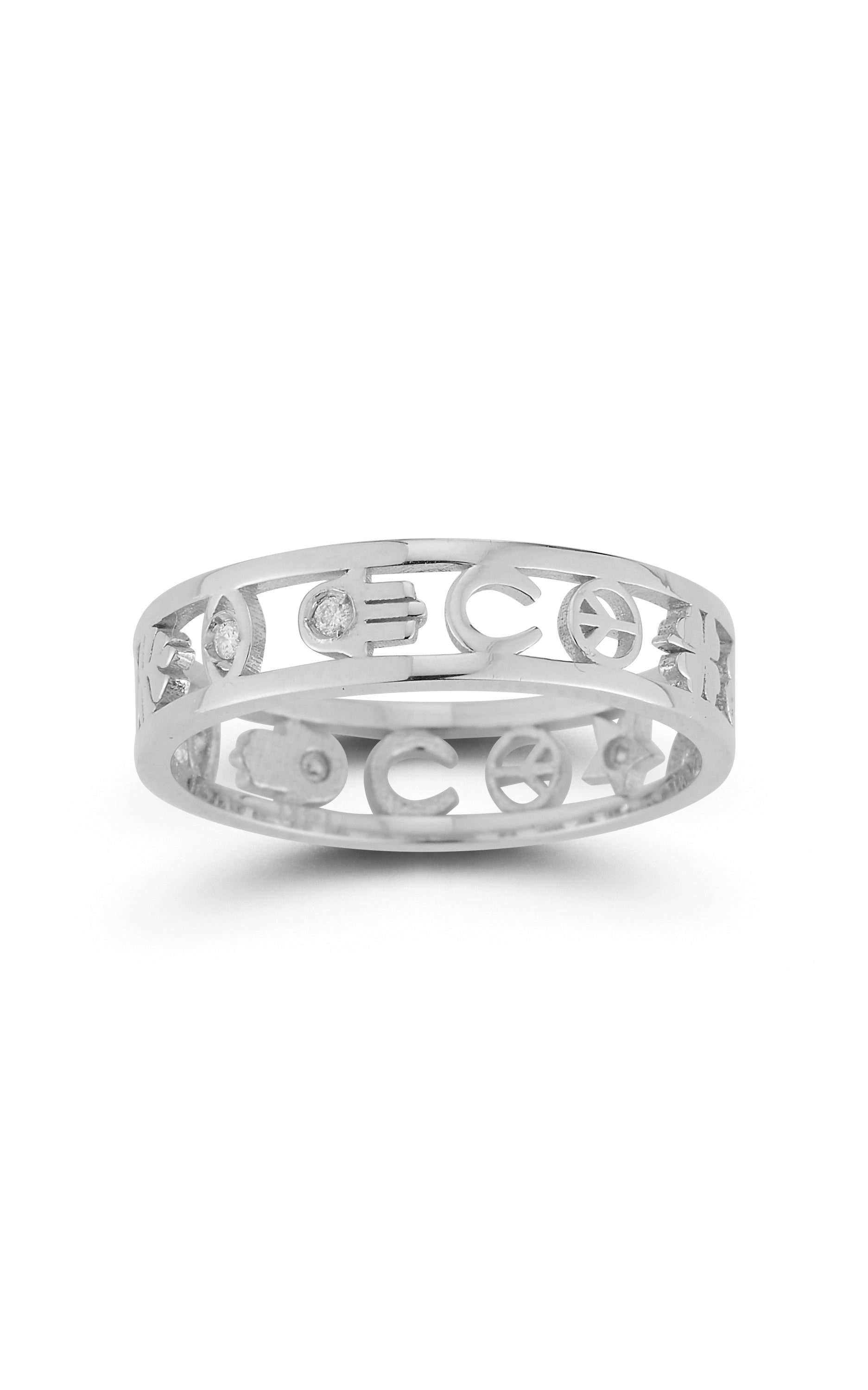 14K White Gold & Diamond Charm Band Ring