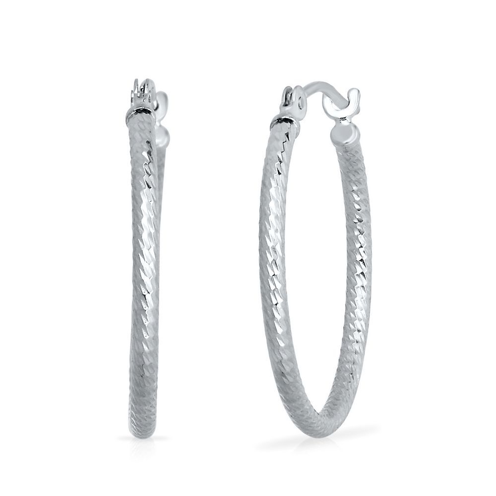 Textured Hoop Earrings in 14K White Gold