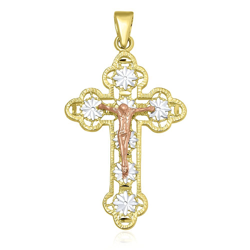 Tricolor Crucifix in 14K Gold