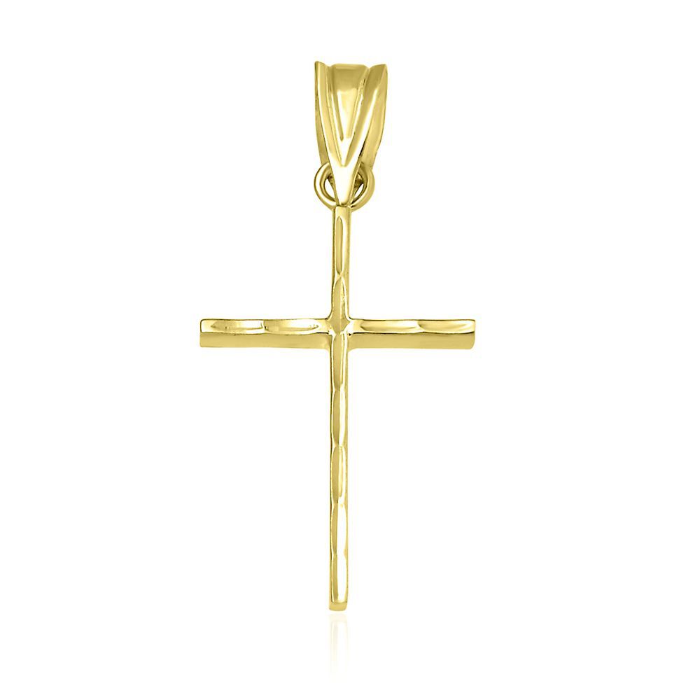 Polished Diamond Cut Cross in 14K Yellow Gold