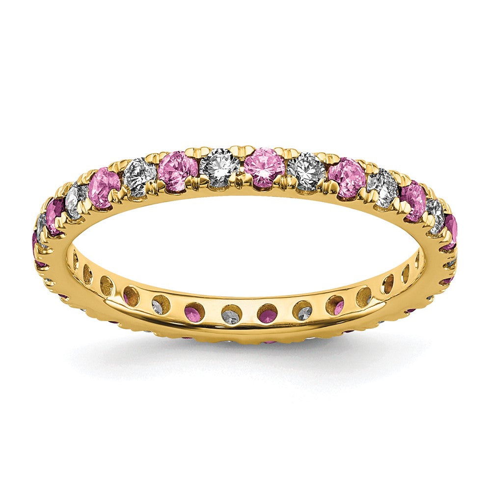 14k Yellow Gold Lab Grown Diamond & Pink Sapphire Eternity Wedding Band Ring 1/2ct Clarity- VS Color- G-H