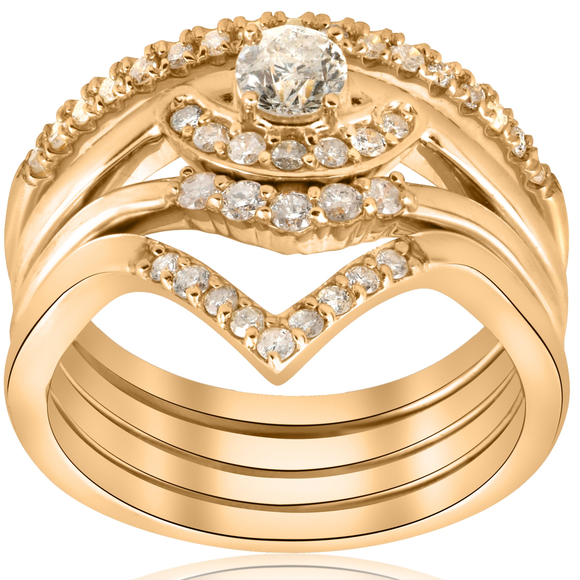 1/2ct 4-Ring Stackable 10k Yellow Gold Diamond Solitaire Wedding Engagement Set