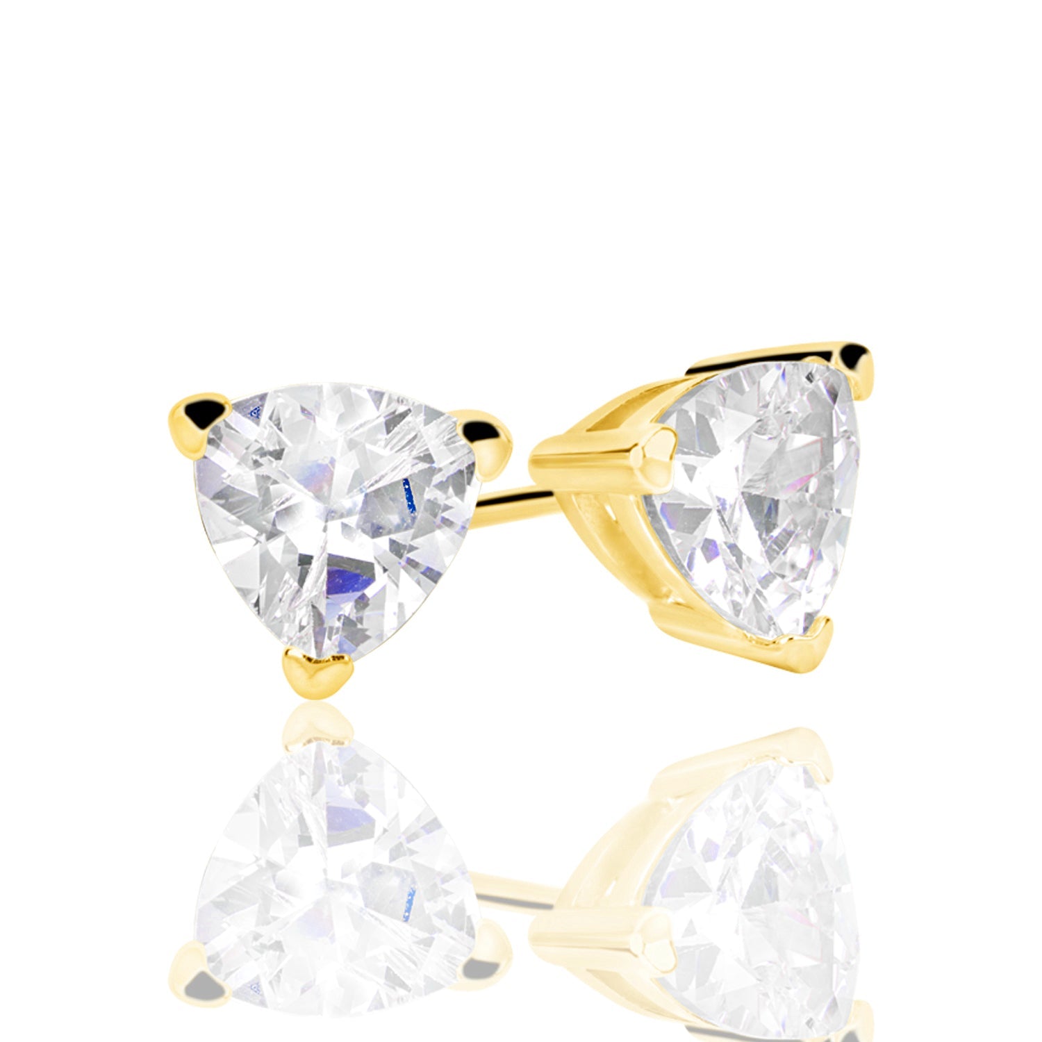 Yellow Sterling Silver Trillion Shape Cubic Zirconia Studs