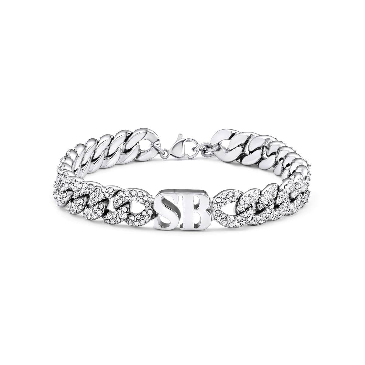 Pavé Initial Curb Bracelet (Silver)