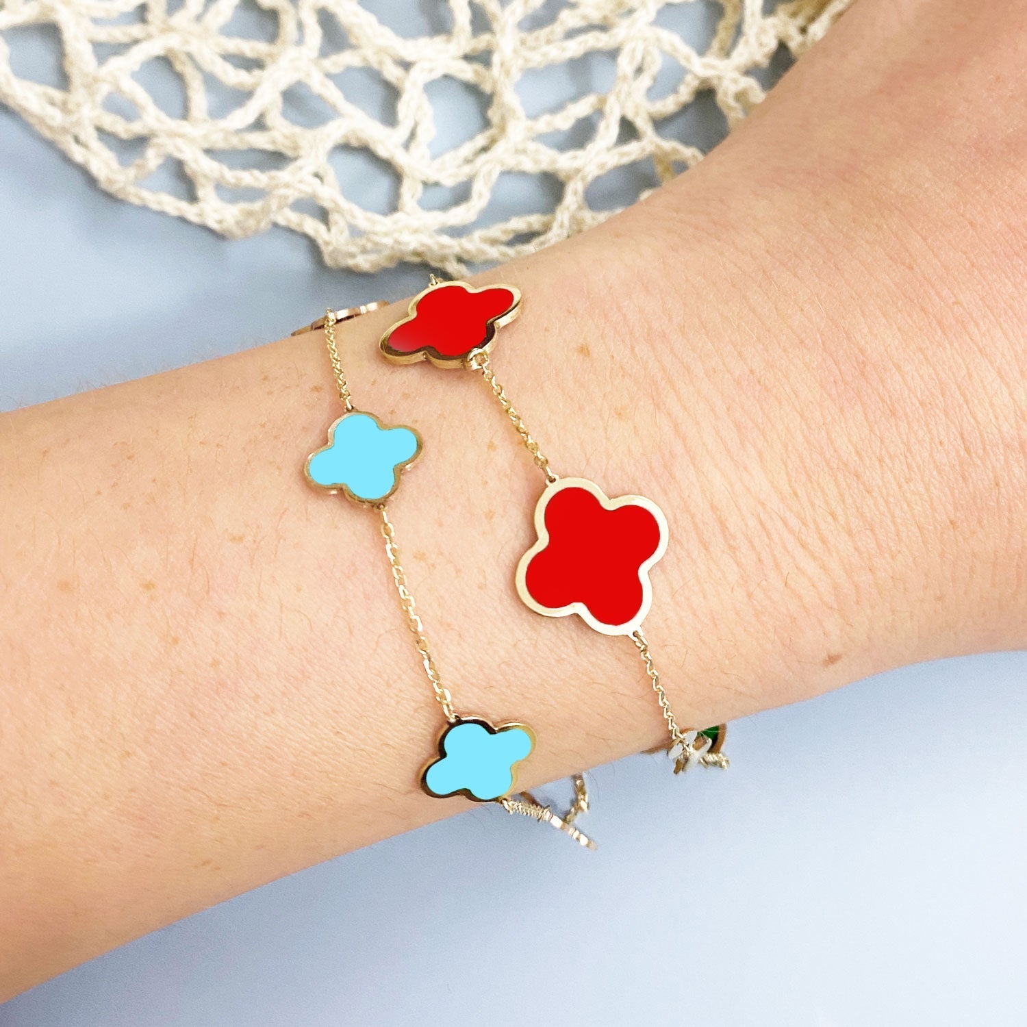 Large Coral Clover Bracelet