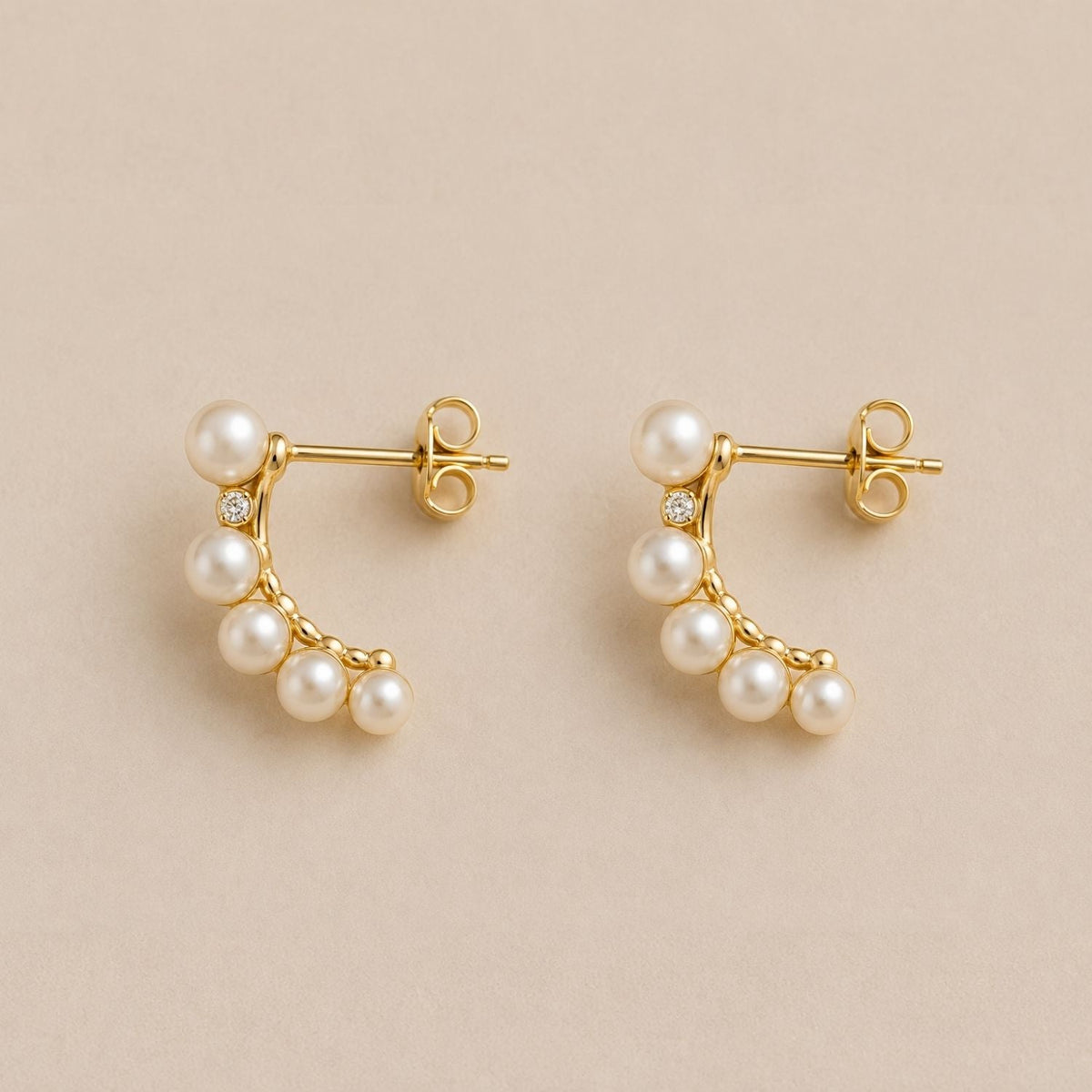 Aurora Pearl & Diamond Curve Earrings