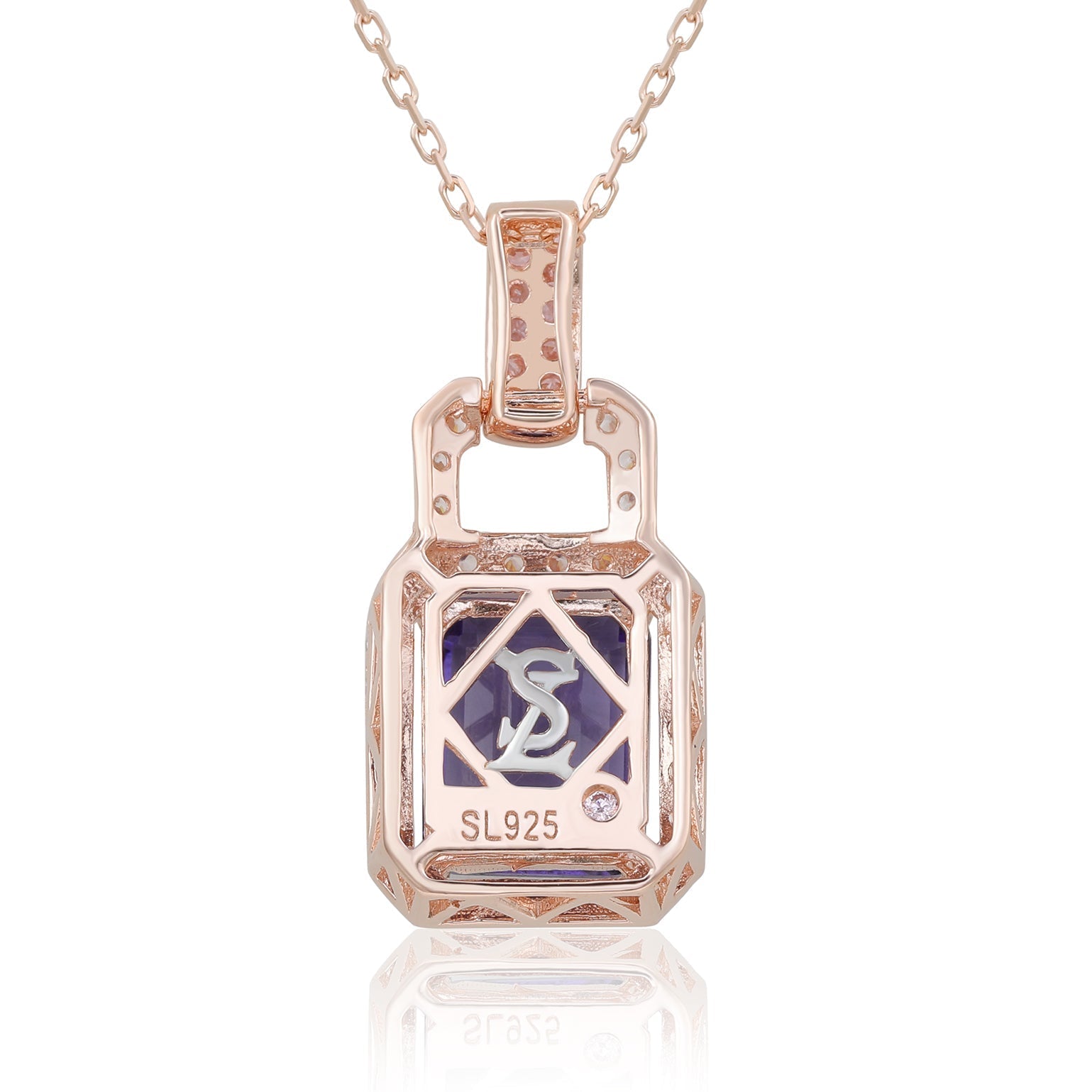 Suzy Levian Rose Gold Sterling Silver Blue Tanzanite & Pink Cubic Zirconia Pendant