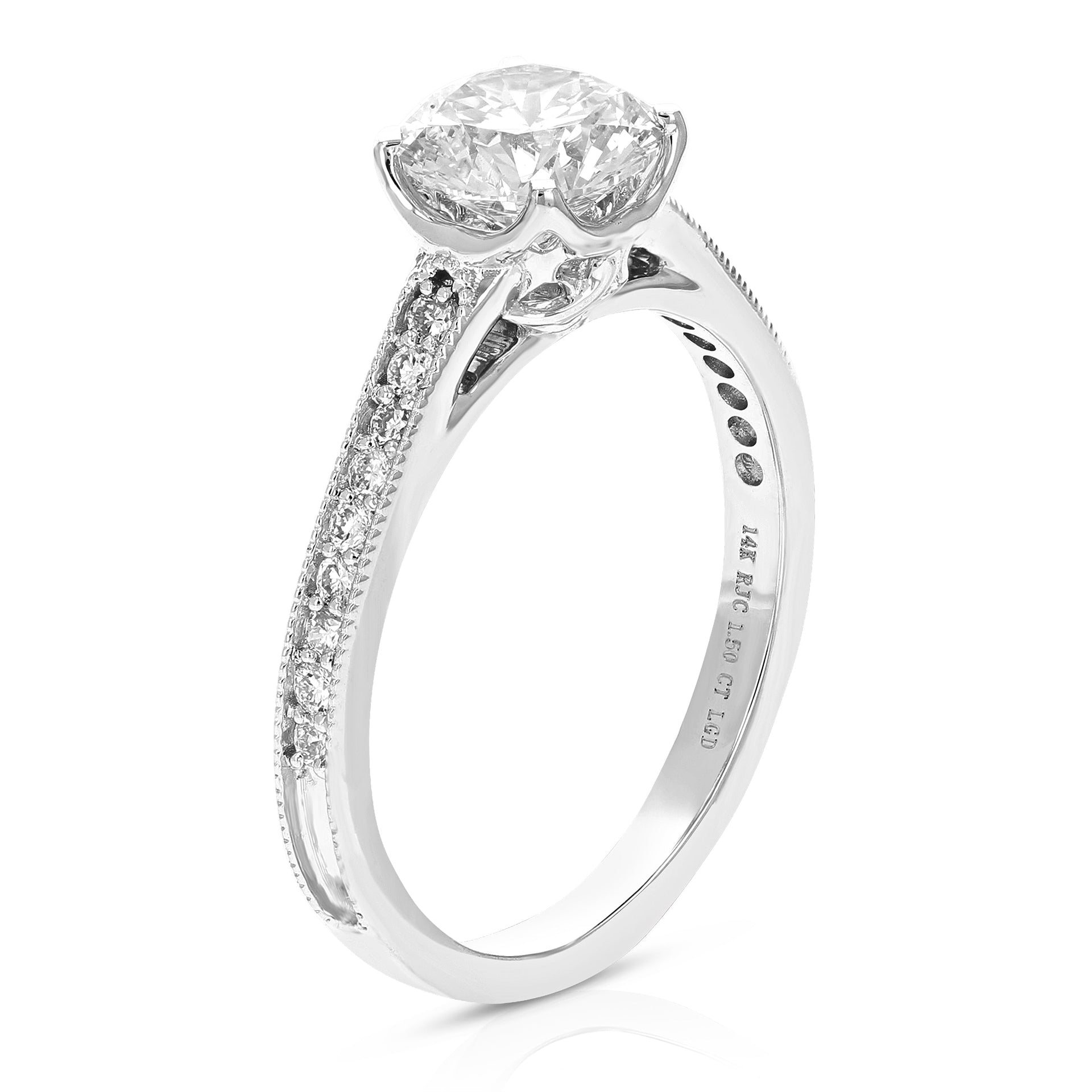 1.50 cttw Lab Grown Diamond Engagement Ring for Women in 14K White Gold Round Prong