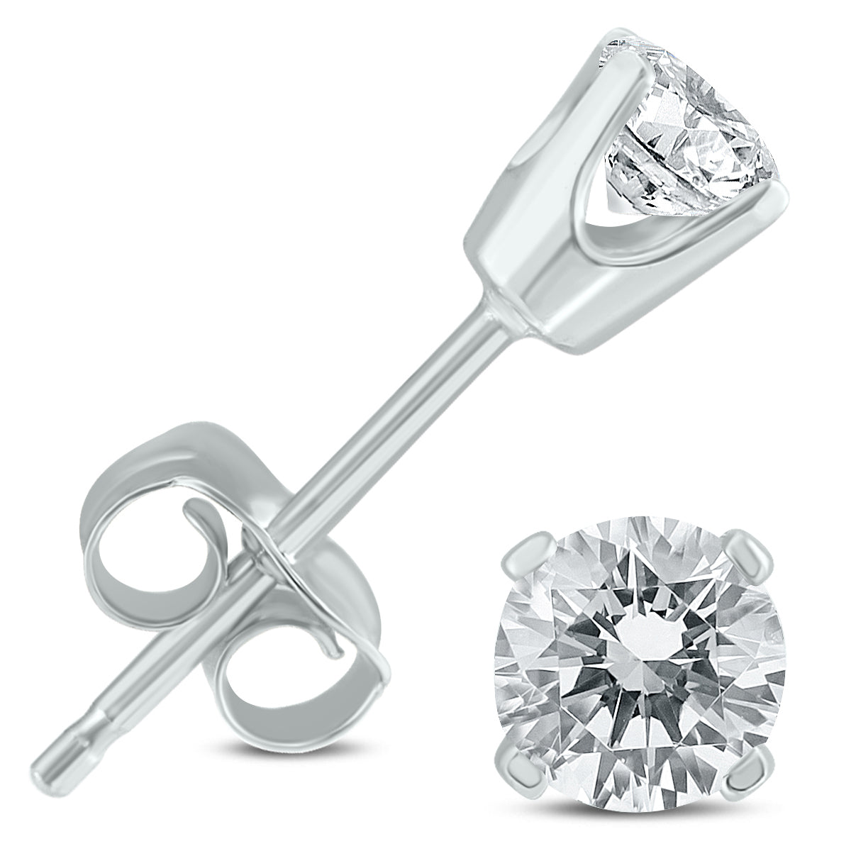 3/8 Carat Tw Round Diamond Solitaire Stud Earrings In 14K White Gold I-J Color, Si2-Si3 Clarity
