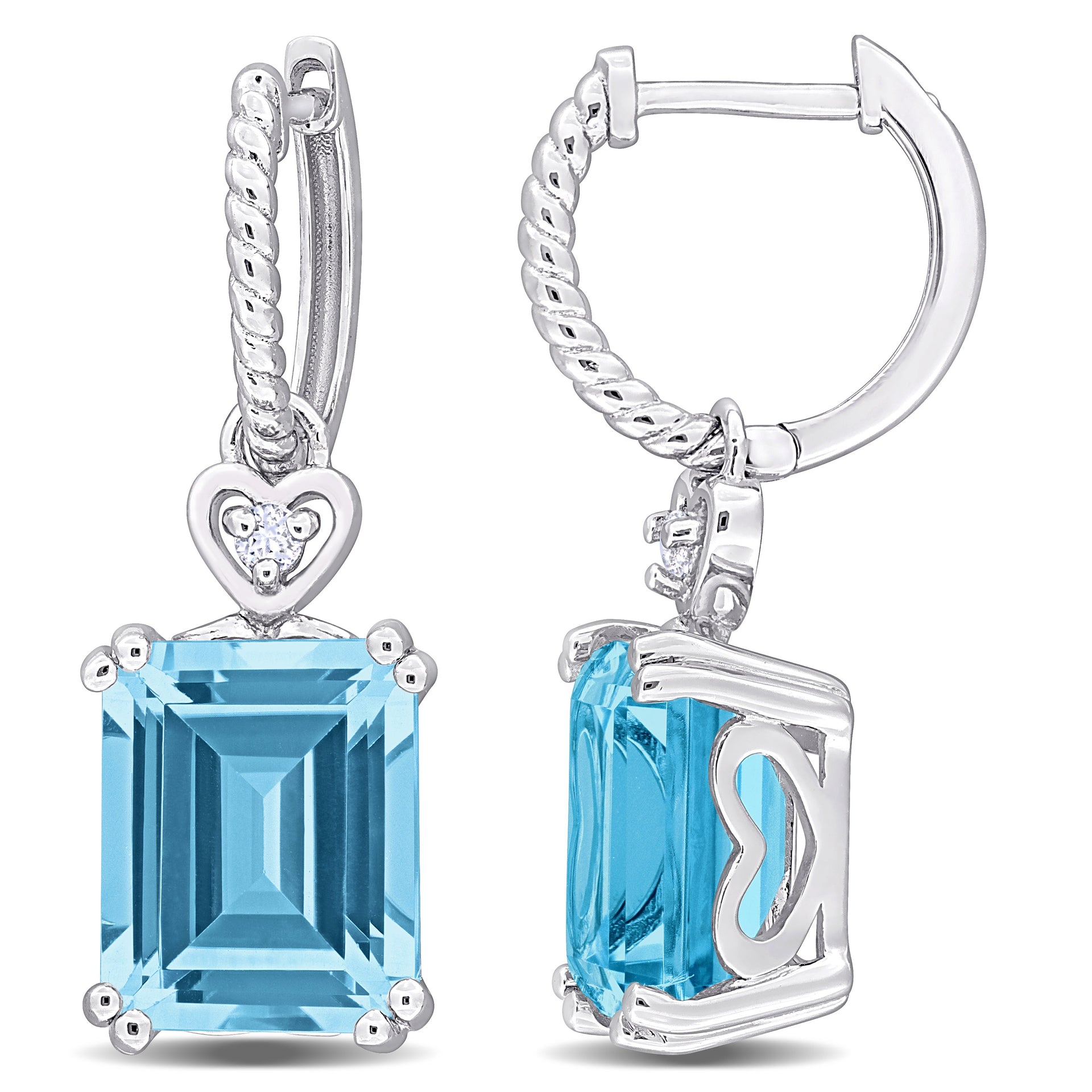 Mimi & Max 8 1/4ct TGW Octagon-Cut Sky Blue and White Topaz Heart Earrings in Sterling Silver
