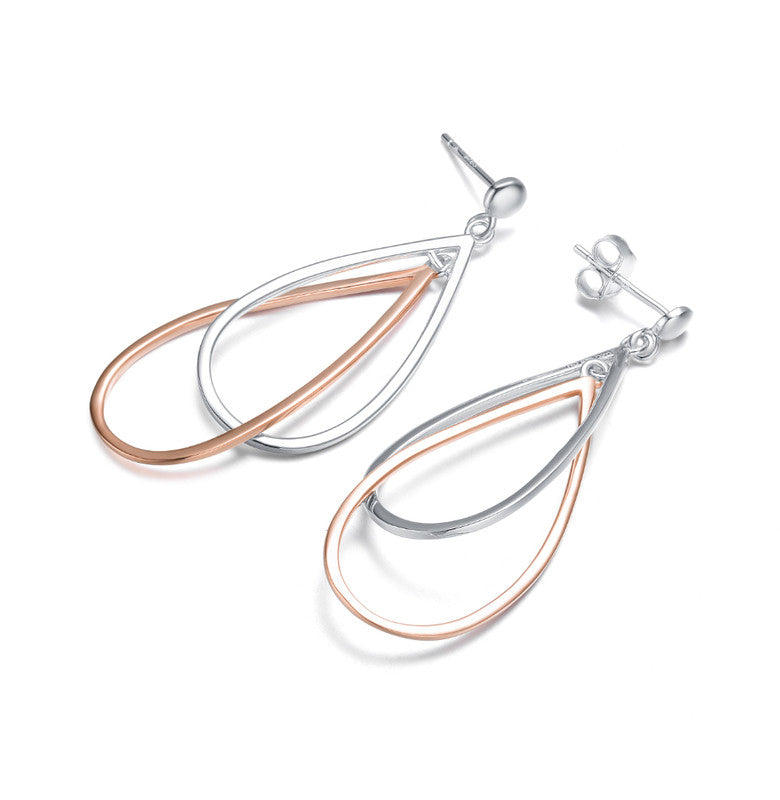 Sterling Silver Two-Tone Pear Dangling Earrings