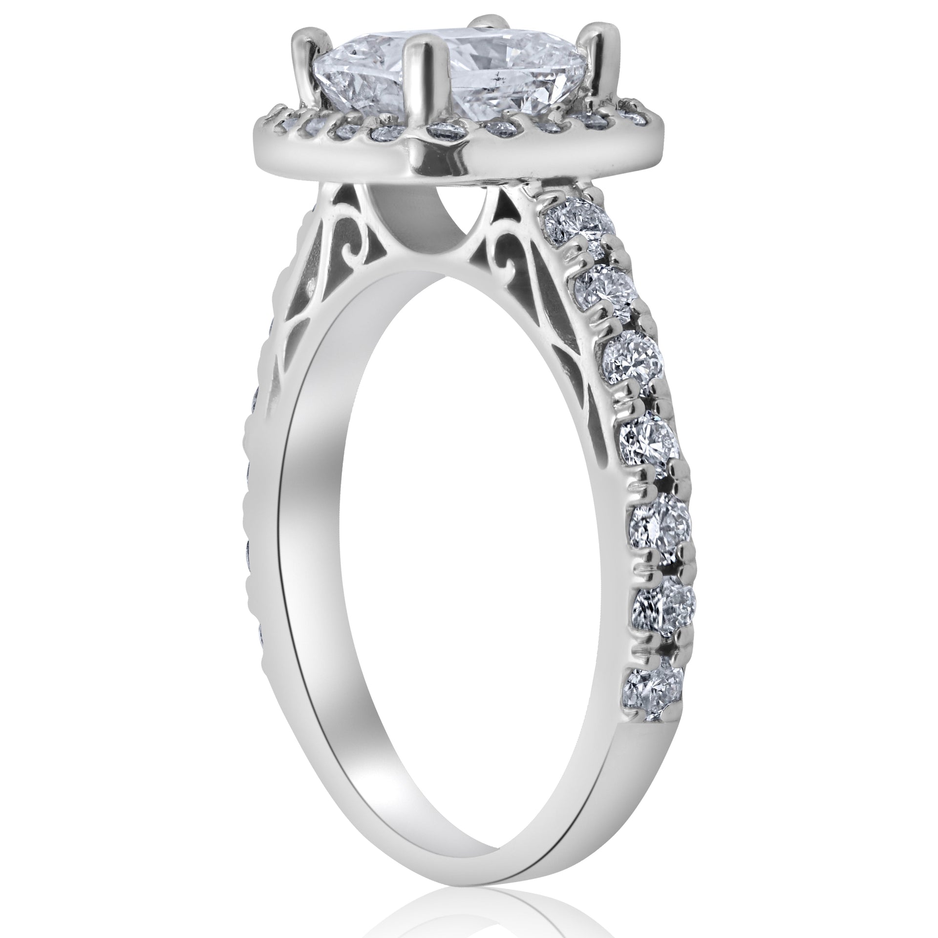 2 1/5 ct Cushion Diamond Vintage Halo Engagement Ring 14k White Gold