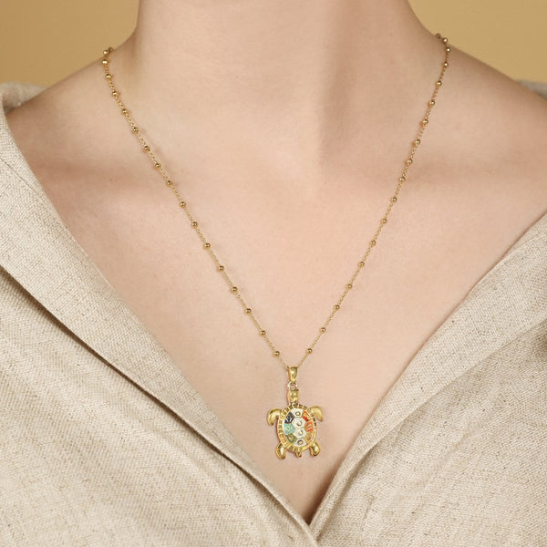 Intuitive Wisdom - Multi Symbol Chakra Turtle Necklace