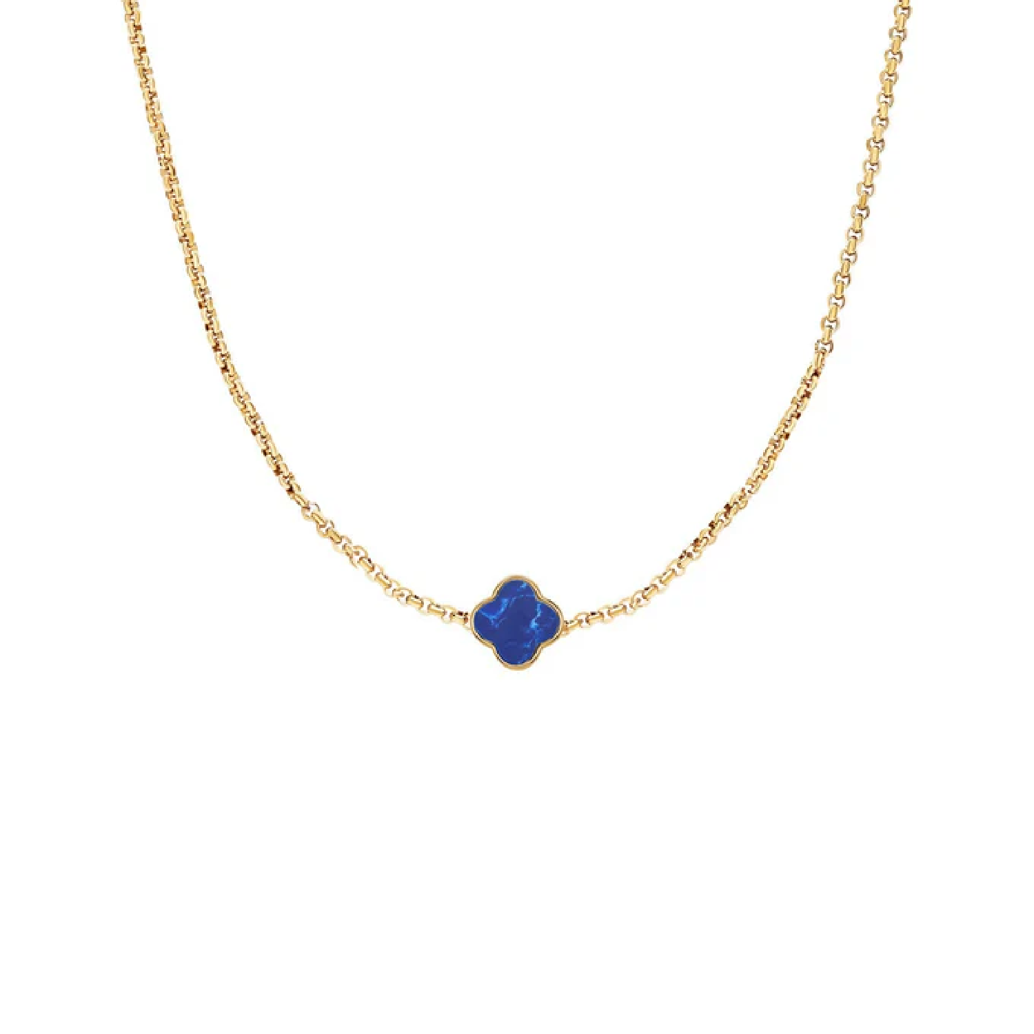 Blue Lace Agate Clover Custom Name Necklace (Gold)