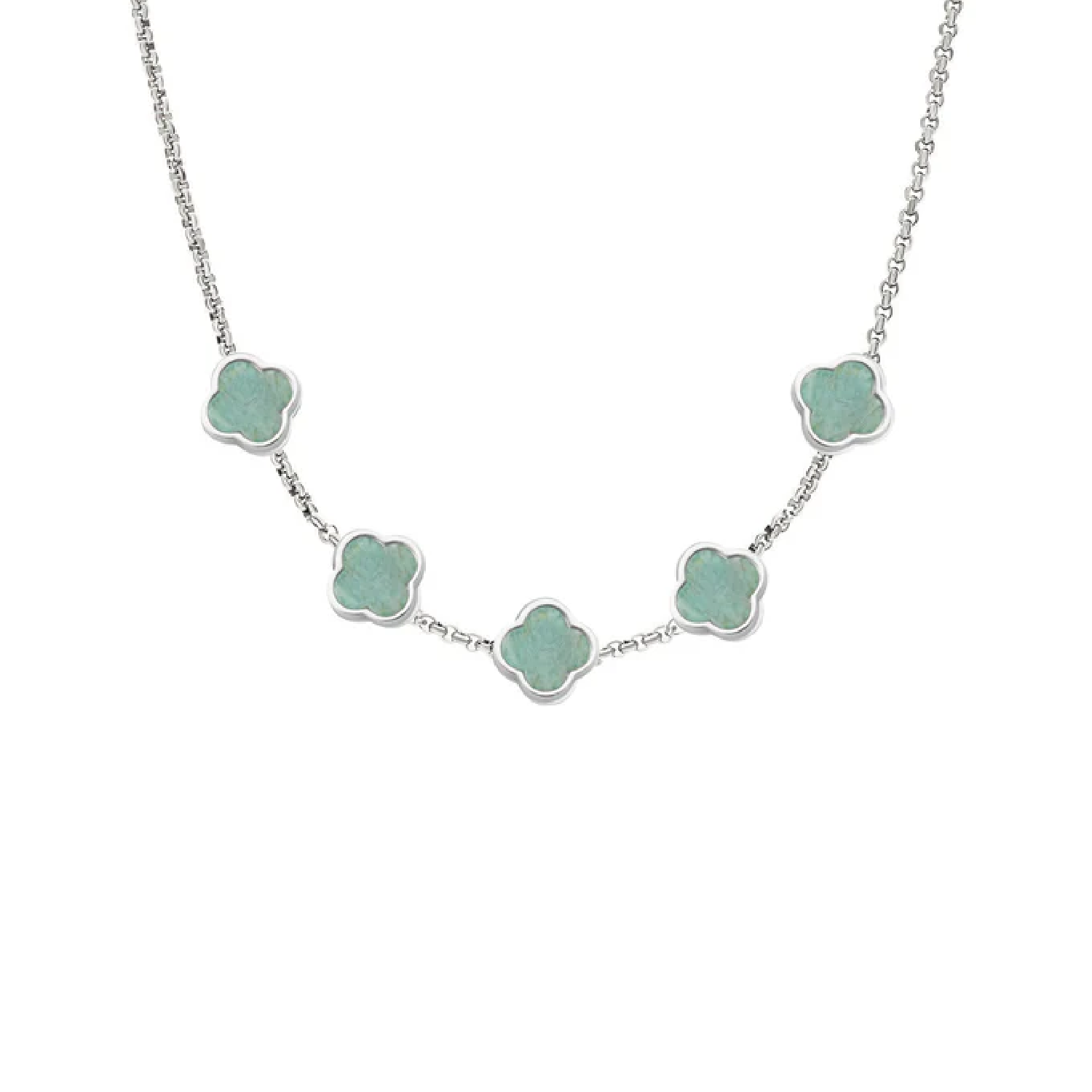 Amazonite Clover Custom Name Necklace (Silver)