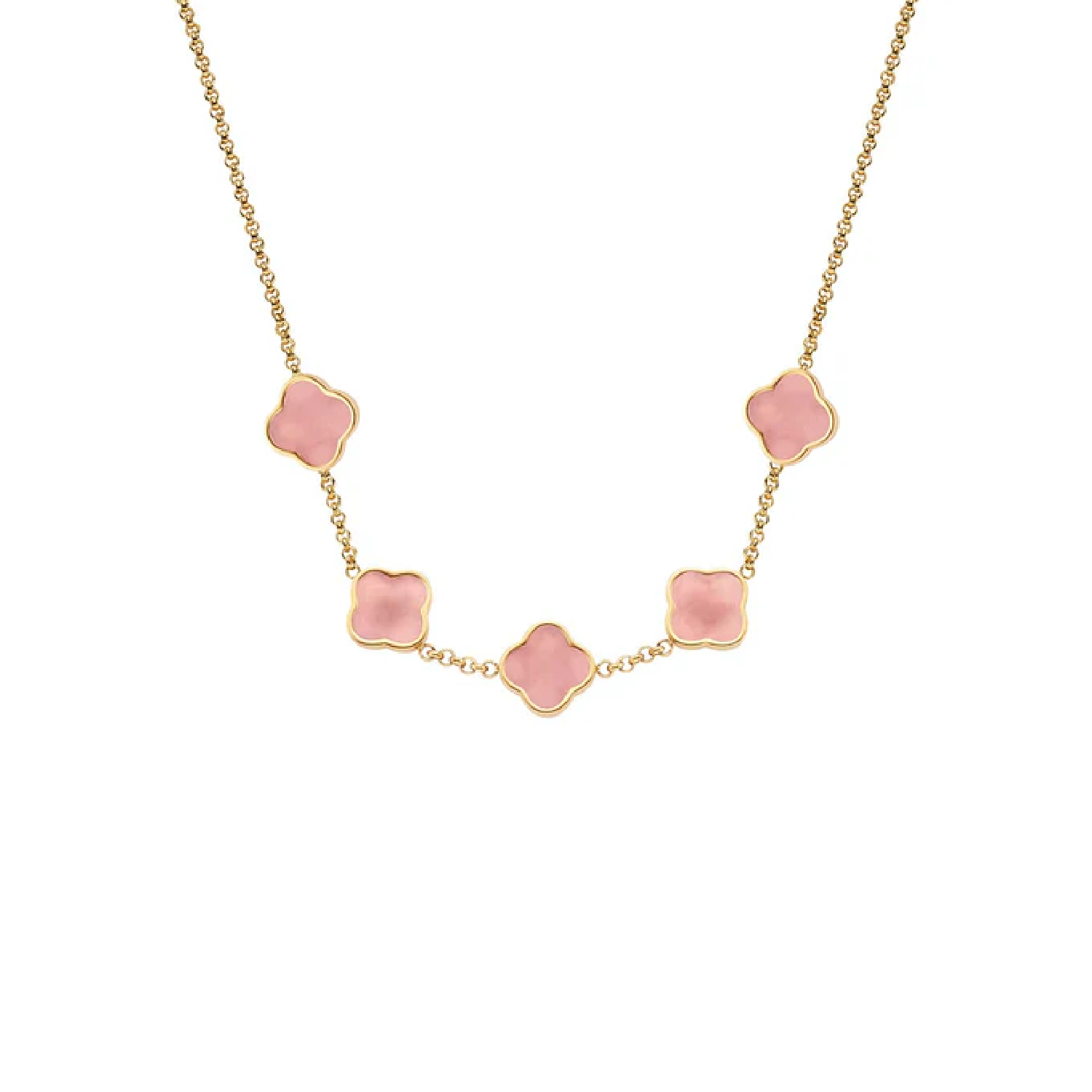 Rose Quartz Clover Custom Name Necklace (Gold)