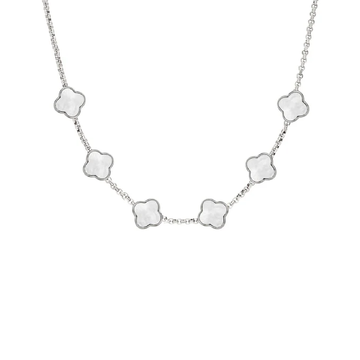 Pearl Clover Custom Name Necklace (Silver)