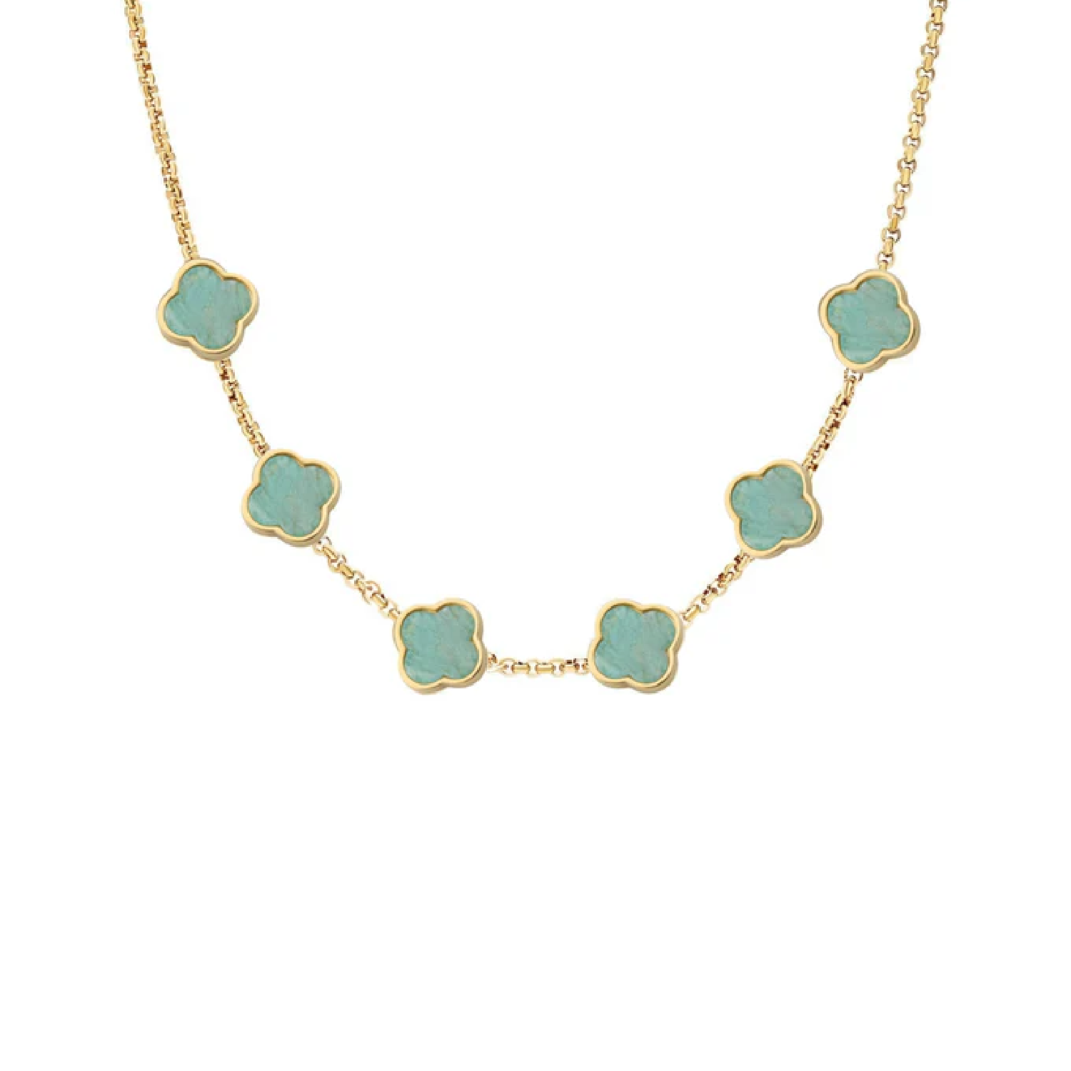 Amazonite Clover Custom Name Necklace (Gold)