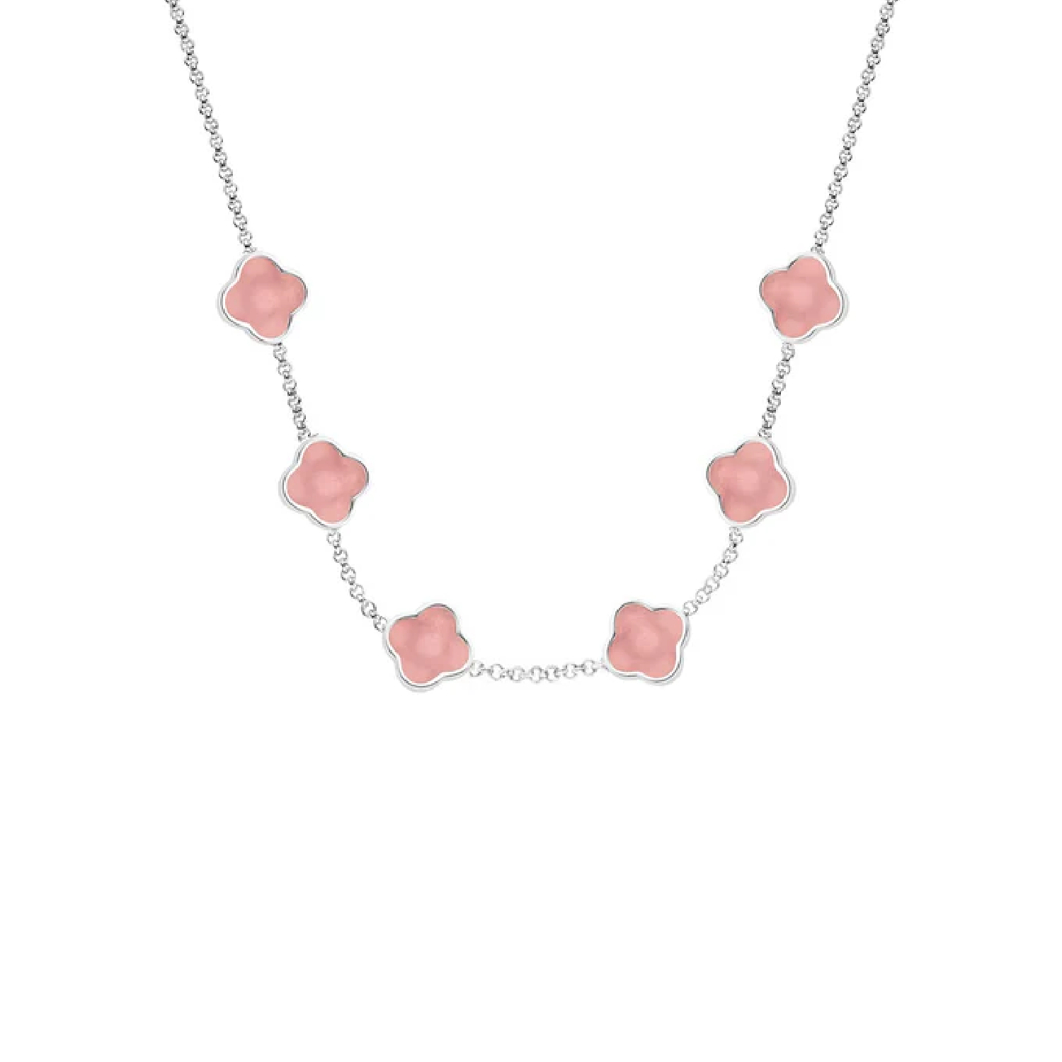 Rose Quartz Clover Custom Name Necklace (Silver)