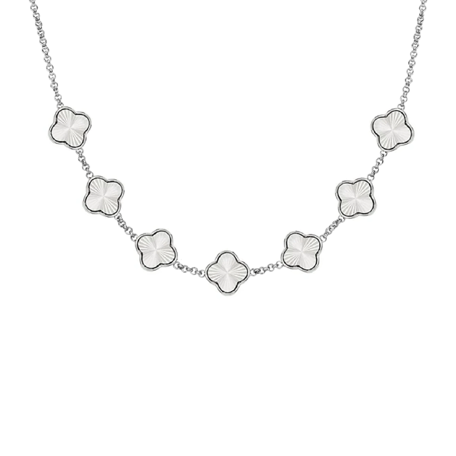 Textured Clover Custom Name Necklace (Silver)