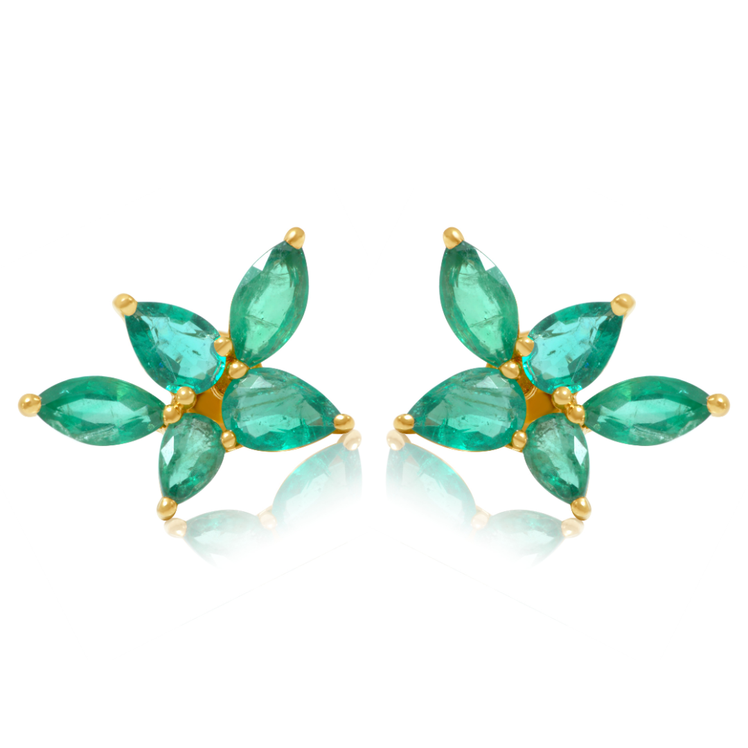 Gold Emerald Flower Earring Stud