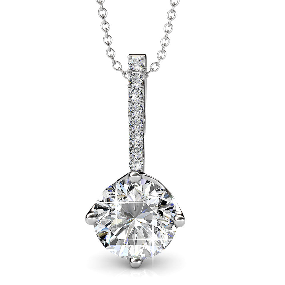 Blythe 18k White Gold Plated Diamond Solitaire Pendant Necklace with Swarovski Crystals — Final Sale