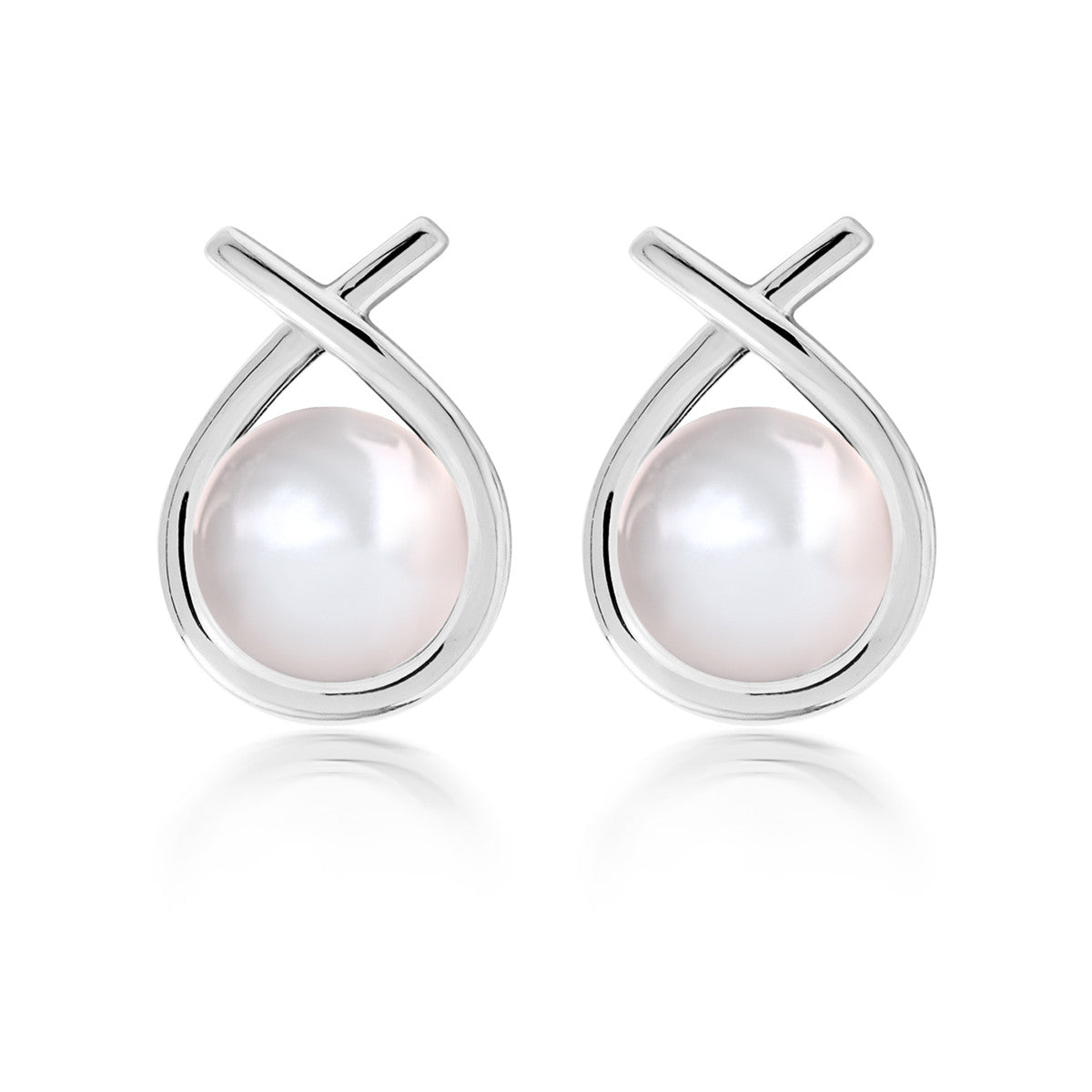 Greta 18k White Gold Plated Teardrop Pearl Stud Earrings