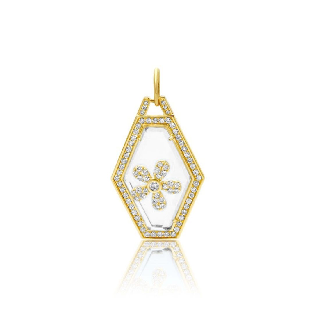 Gold Crystal Diamond Flower Pendant