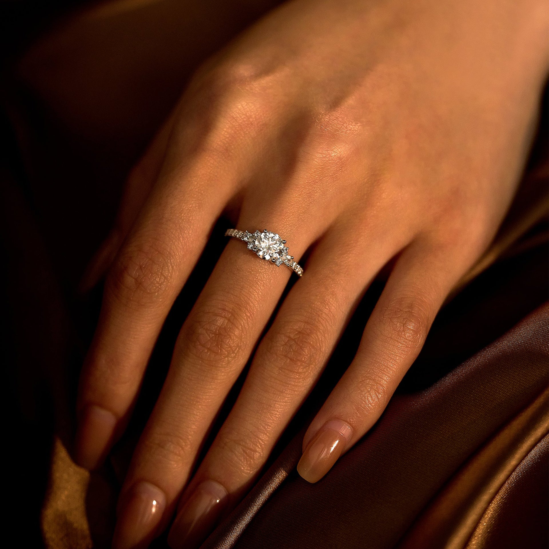 1 Carat Round Moissanite Ring with Pavé Band