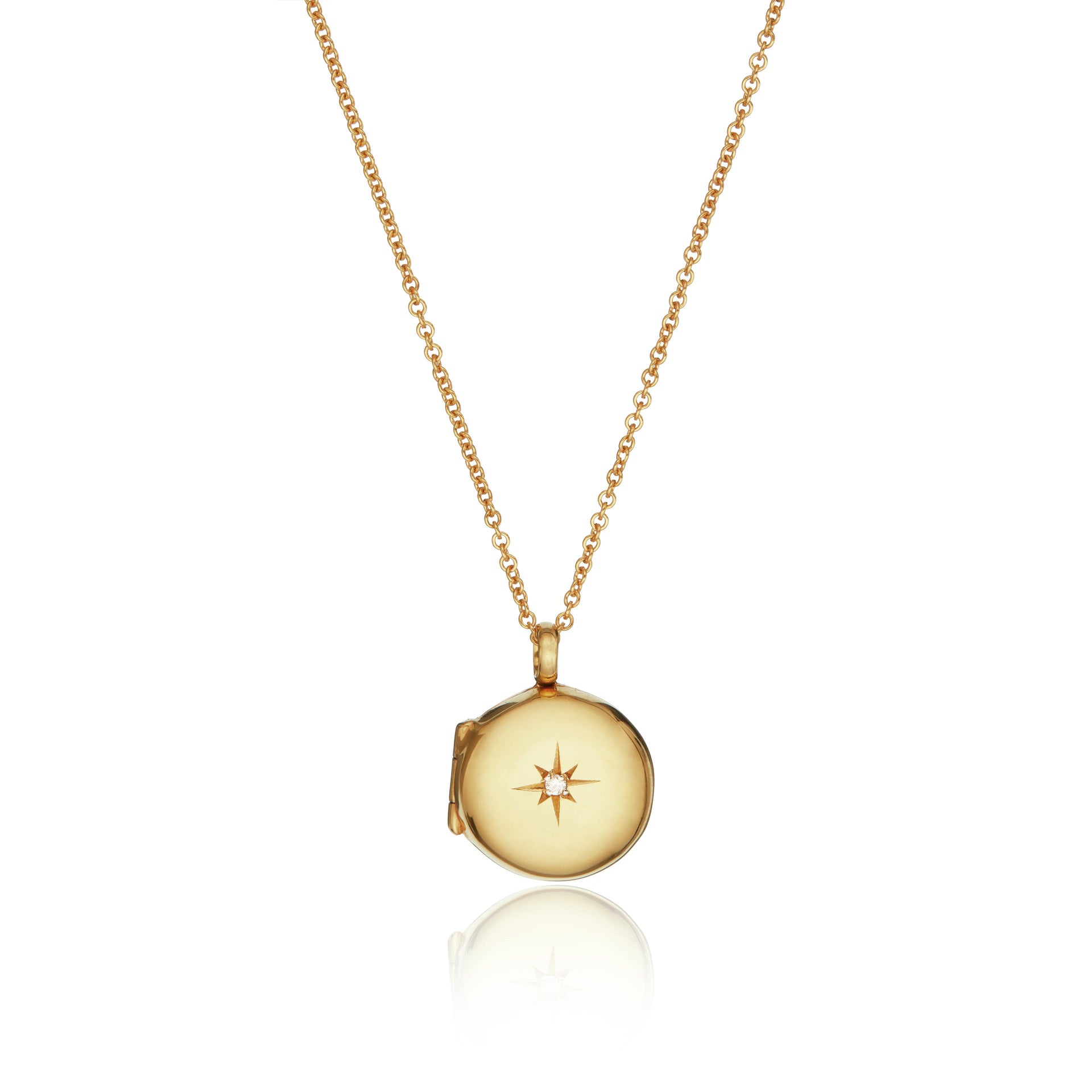 Gold Small Round Diamond Locket Necklace