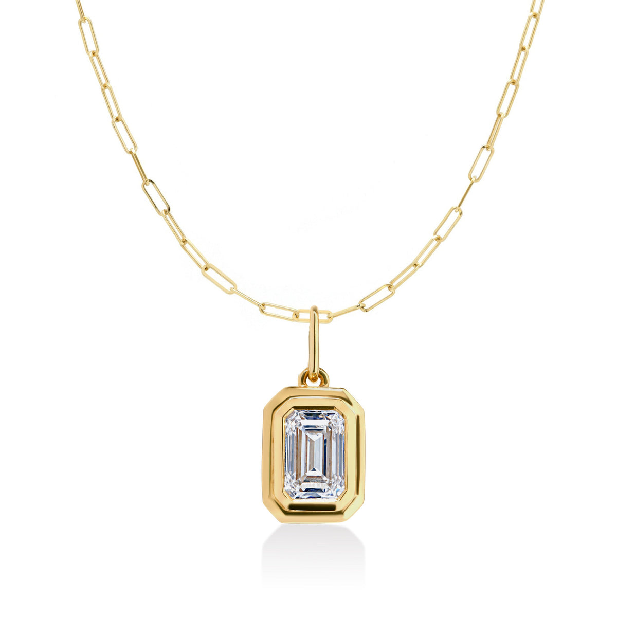Double Bezel Emerald Cut Lab Diamond Paperclip Necklace