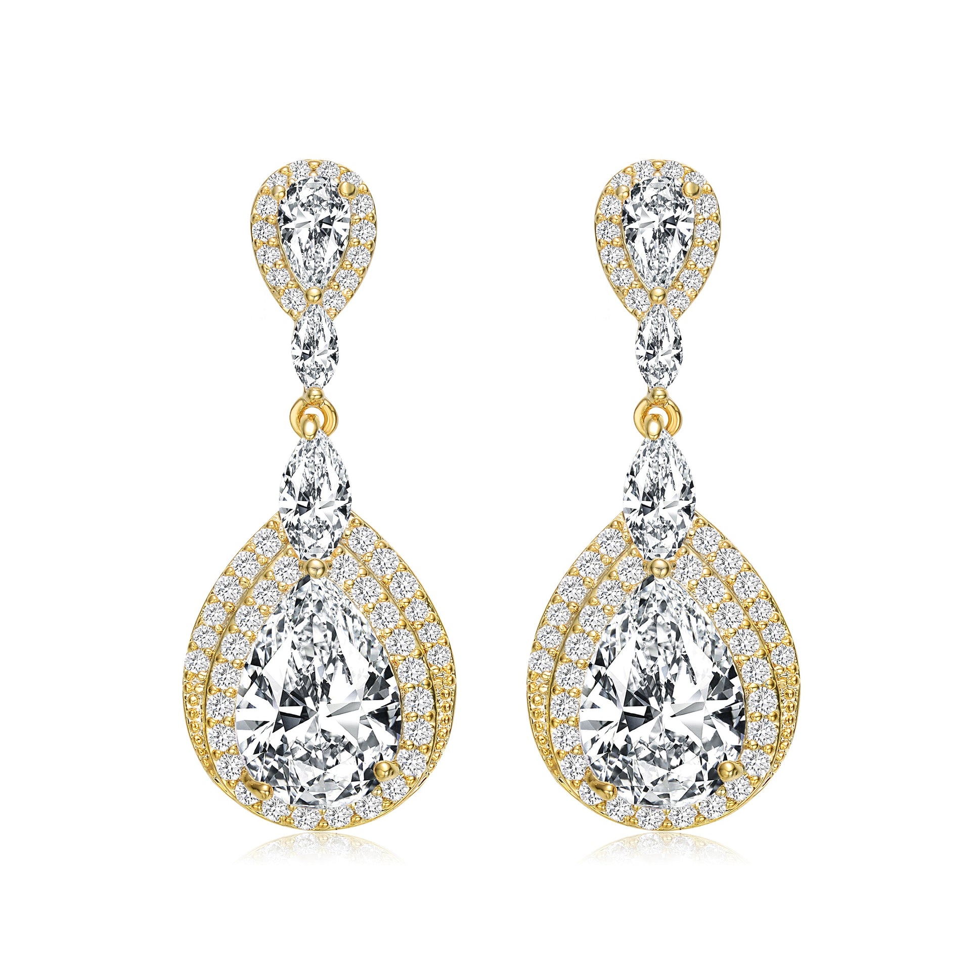 Sterling Silver with Gold Plated Multi Shaped Cubic Zirconia Dangle Earrings