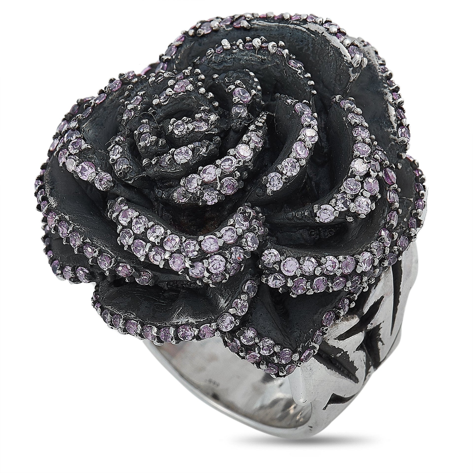 Silver and Pink Cubic Zirconia Rose Ring