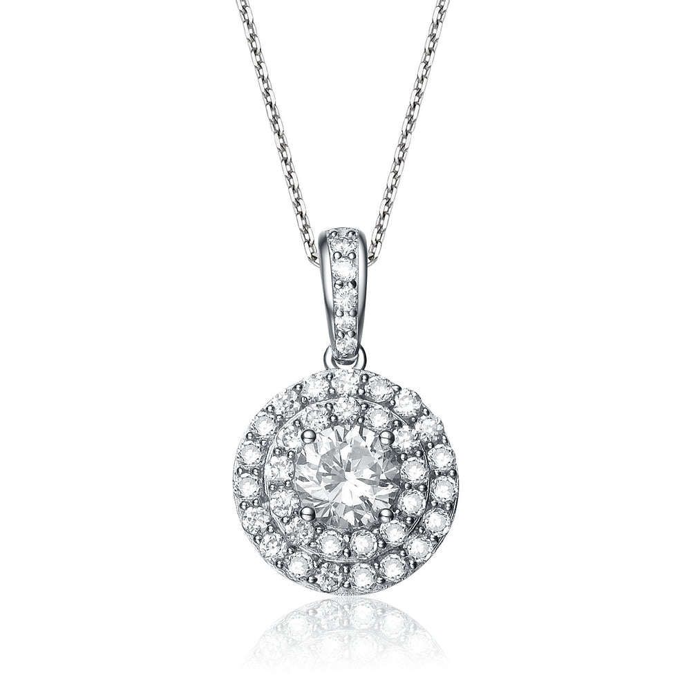 Gv C.z. Sterling Silver Rhodium Plated Round Drop Pendant
