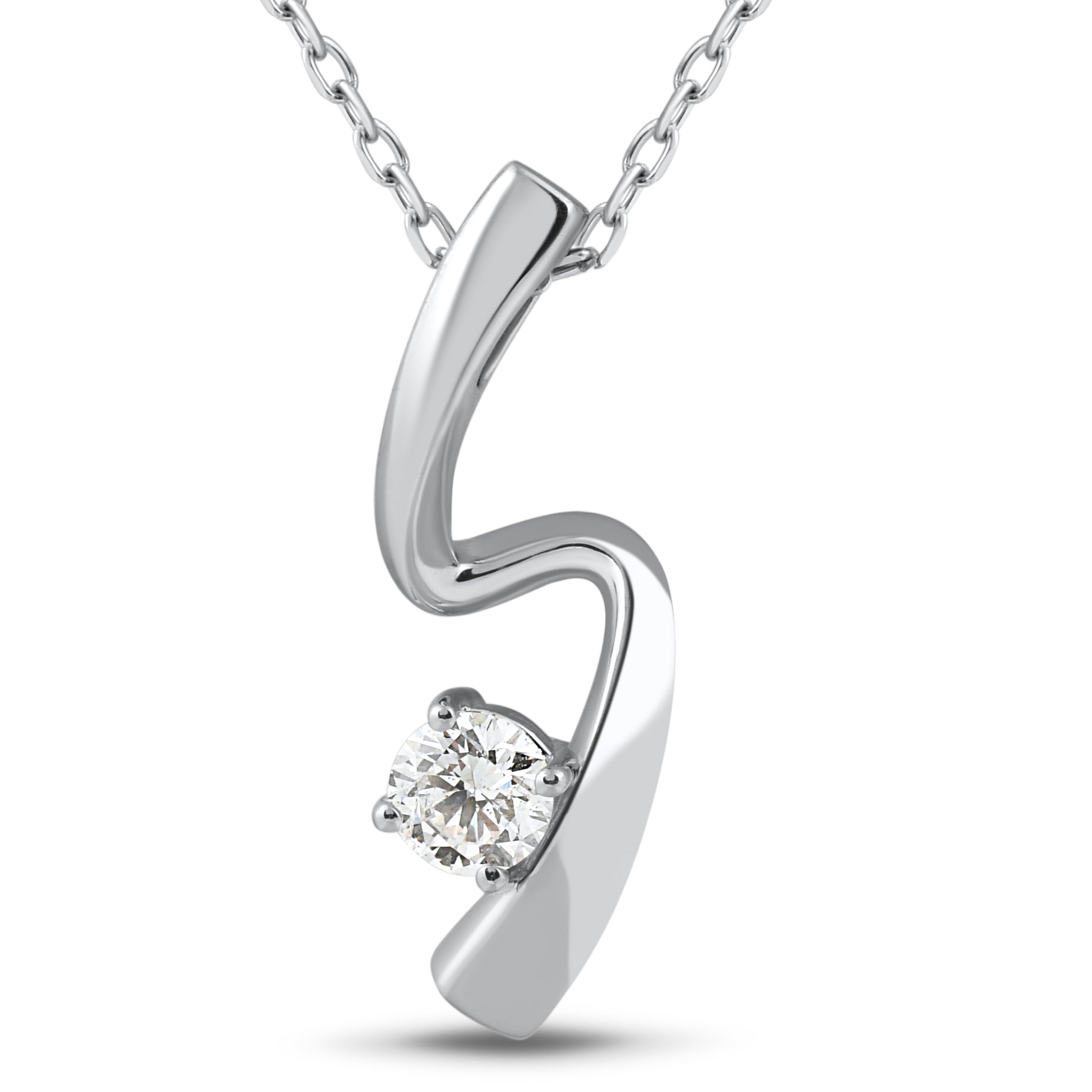 1/4ct Solitaire Diamond 14k White Gold Freeform Pendant & Chain Women's Jewelry