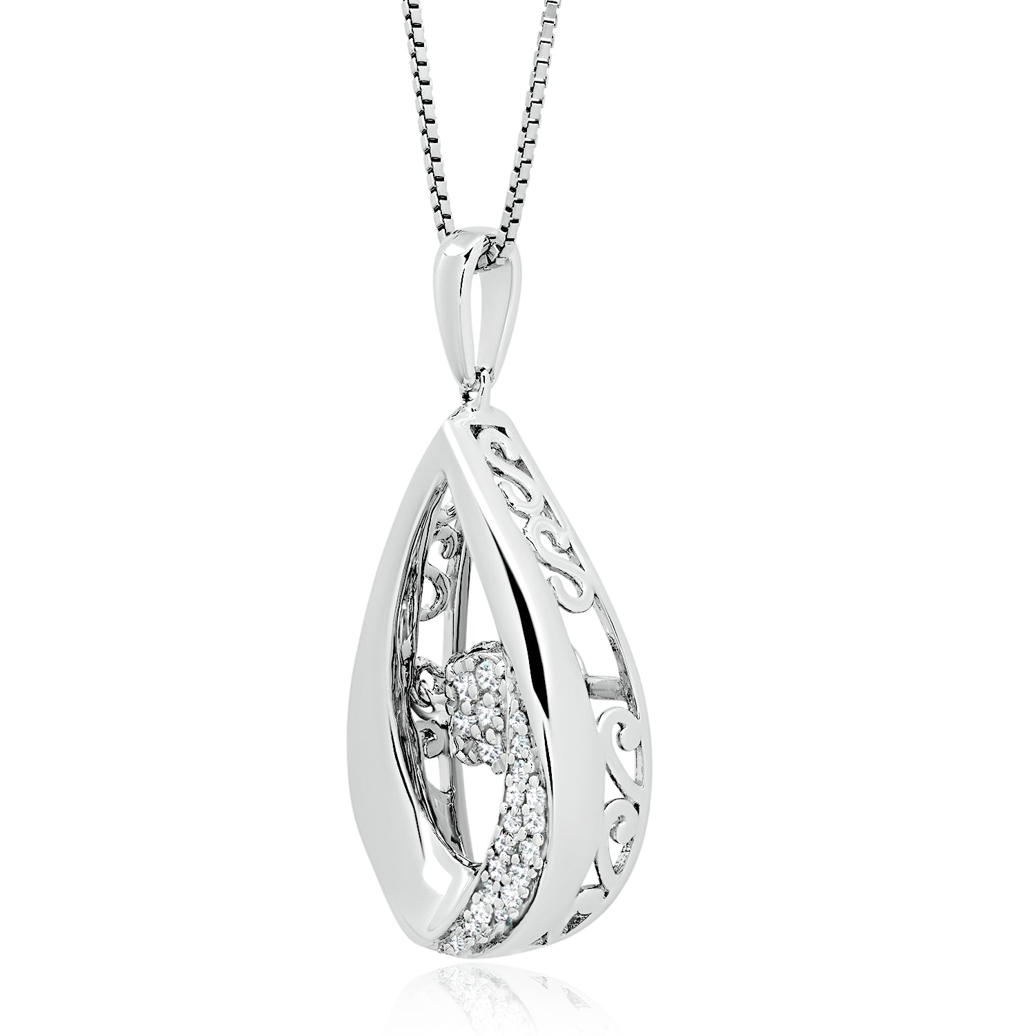 Dancing Diamond 'Drops of Love' Pendant Necklace in 925 Sterling Silver (1/10 ct.tw.), 18'