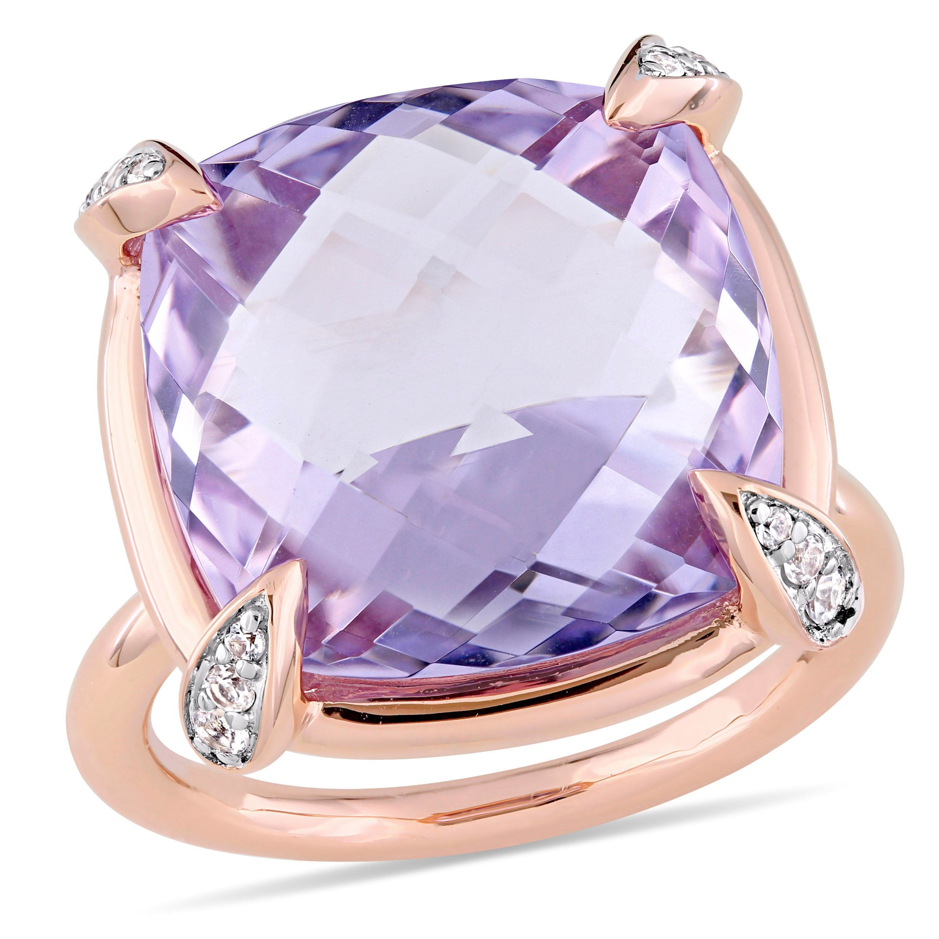 Mimi & Max 15 1/8ct TGW Checkerboard Rose De France White Sapphire Ring 14k Rose Gold