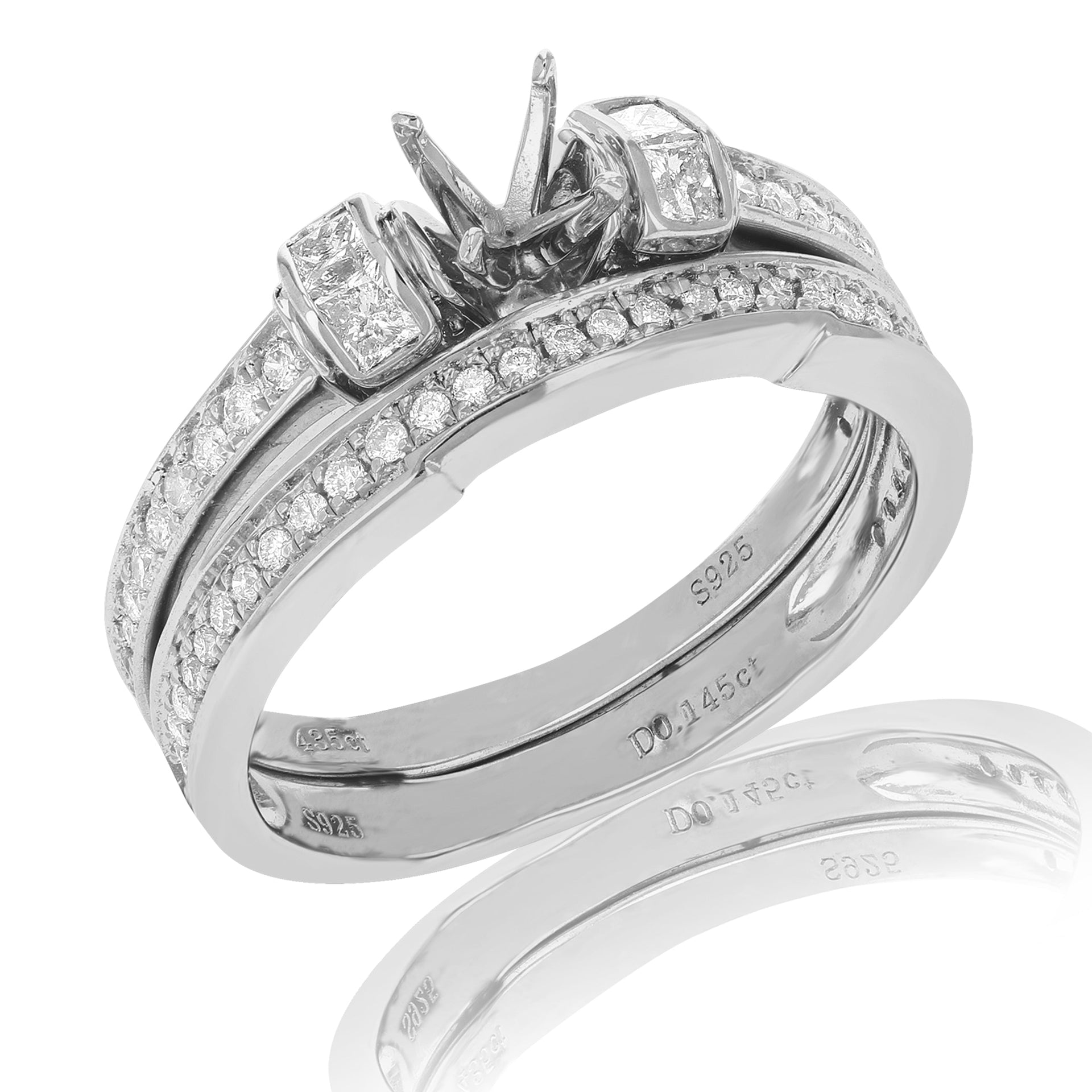2/5 cttw Diamond Semi Mount Bridal Set .925 Sterling Silver Wedding