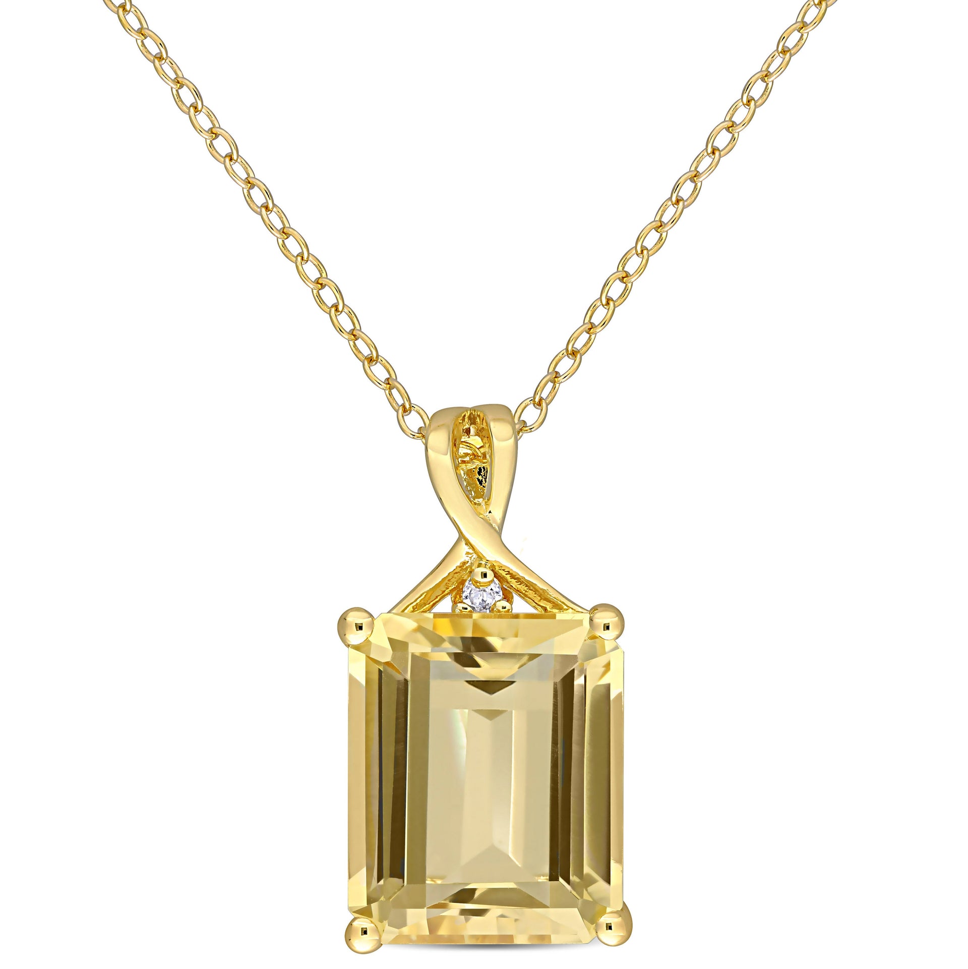6 3/5 CT TGW Octagon Citrine and White Topaz Pendant with Chain in Yellow Plated Sterling Silver