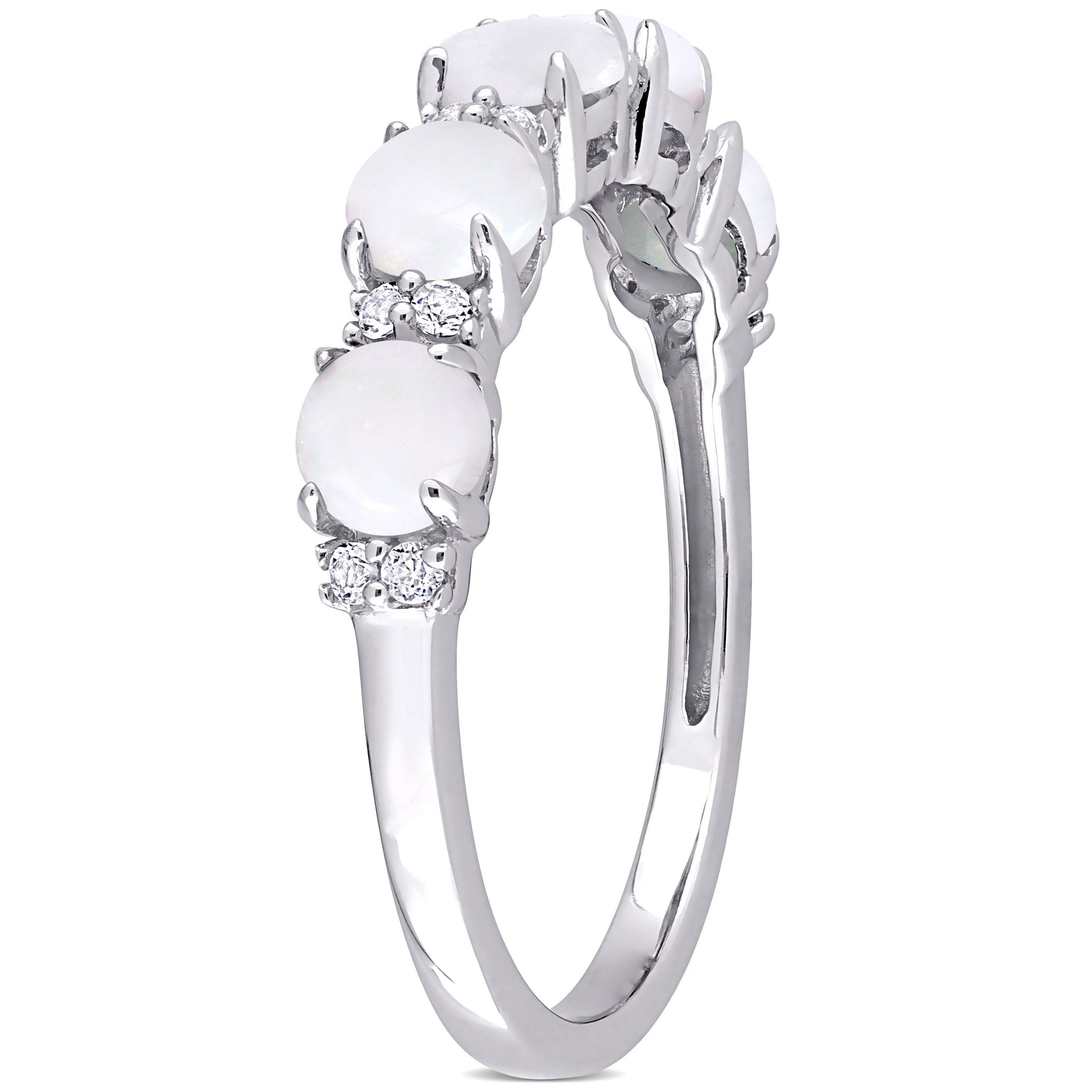 1 CT TGW Opal and White Topaz Semi Eternity Ring in Sterling Silver