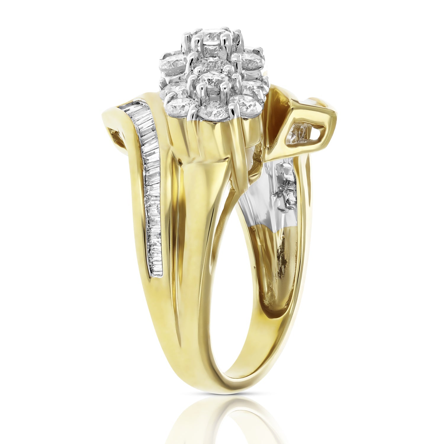 1.50 cttw Diamond Cluster Composite Cocktail Ring 14K Yellow Gold