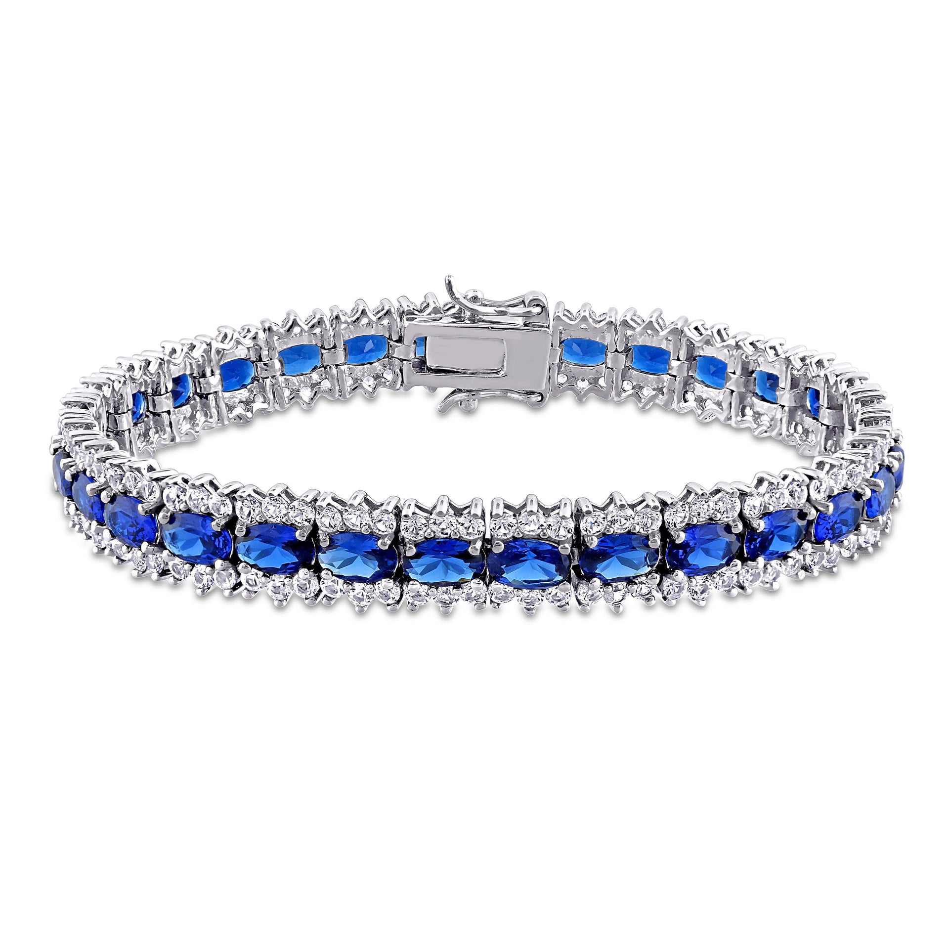 28 1/2 ct TW Created Blue and White Sapphire Tennis Bracelet in Sterling Silver