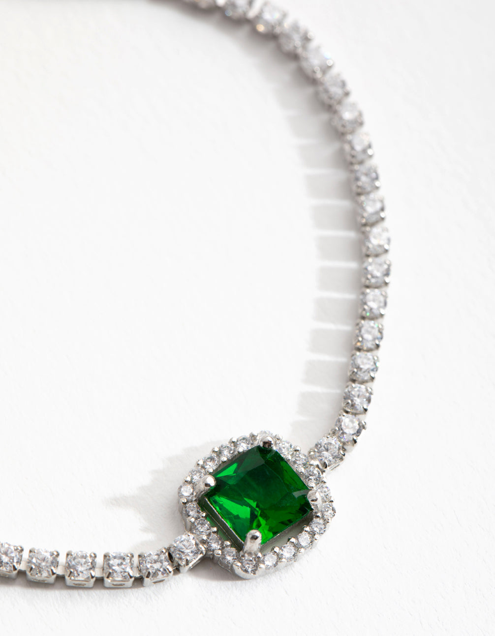 Rhodium Cubic Zirconia Square Halo Toggle Bracelet