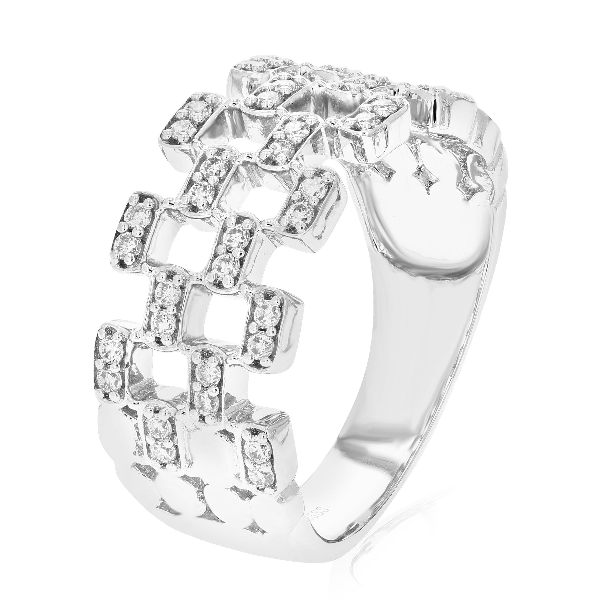 1/3 cttw 40 Stones Round Cut Lab Grown Diamond Engagement Ring .925 Sterling Silver Prong Set