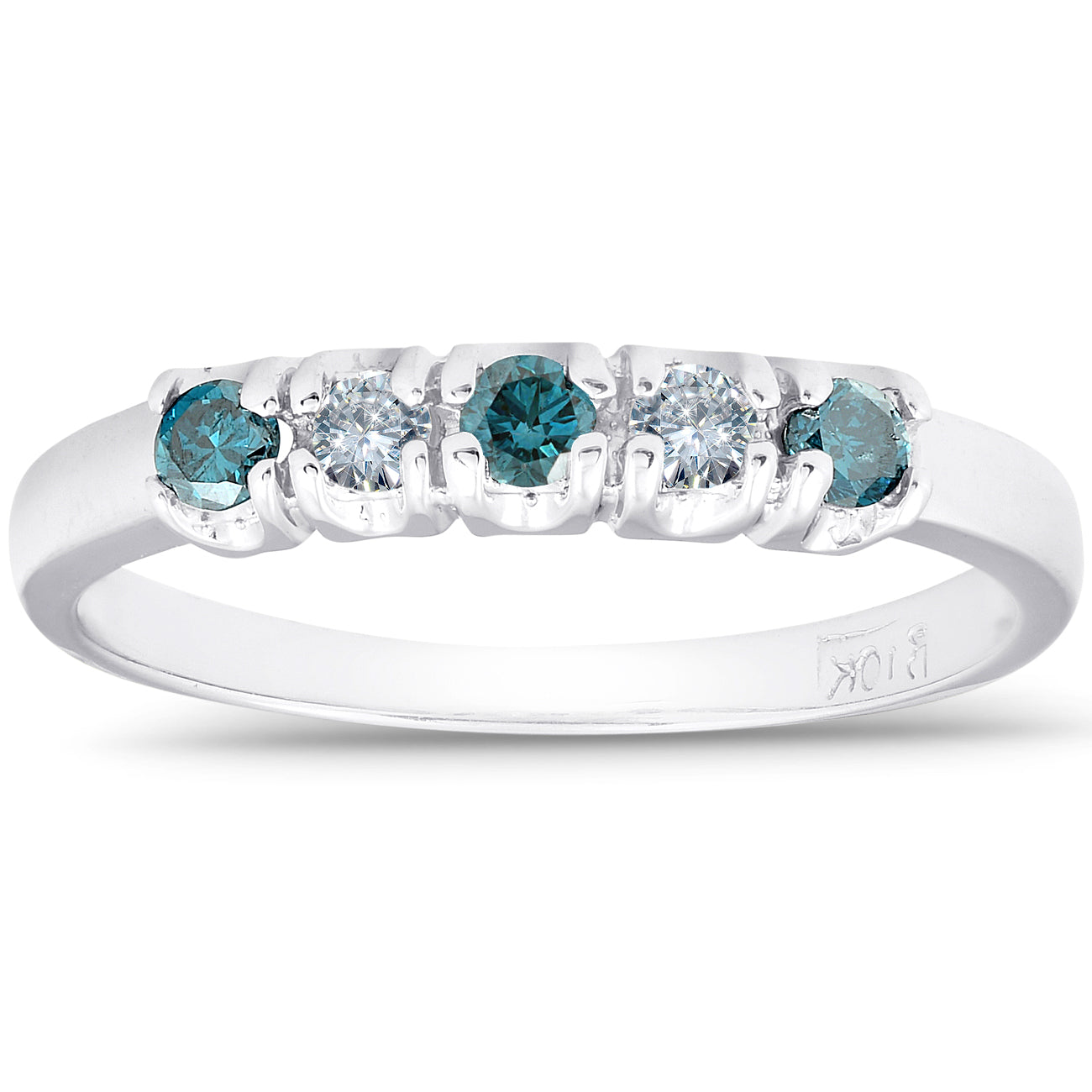 1/4ct Treated Blue & White Diamond 5-Stone Wedding Women's Ring 10K White Gold
