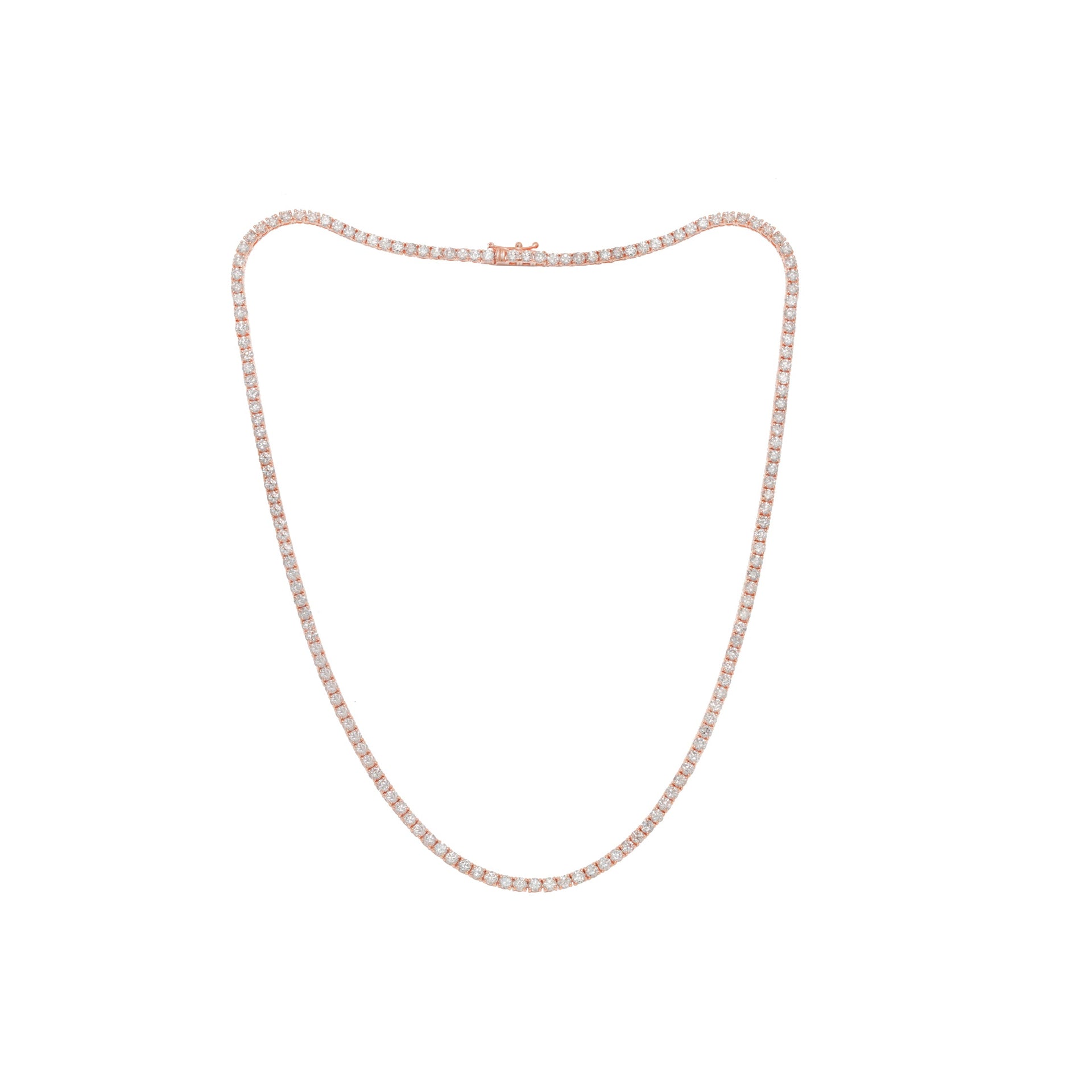14kt rose gold diamond tennis necklace containing 9.70 cts tw (168 stones) measuring 16'