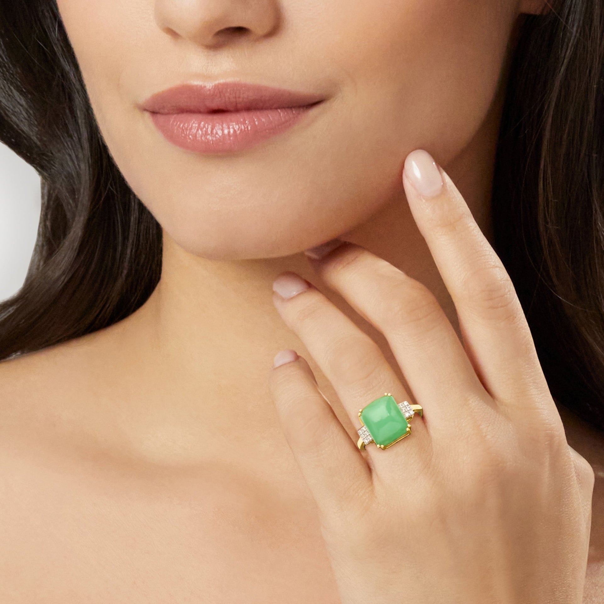 Canaria Jade Ring With Diamond Accents in 10kt Yellow Gold